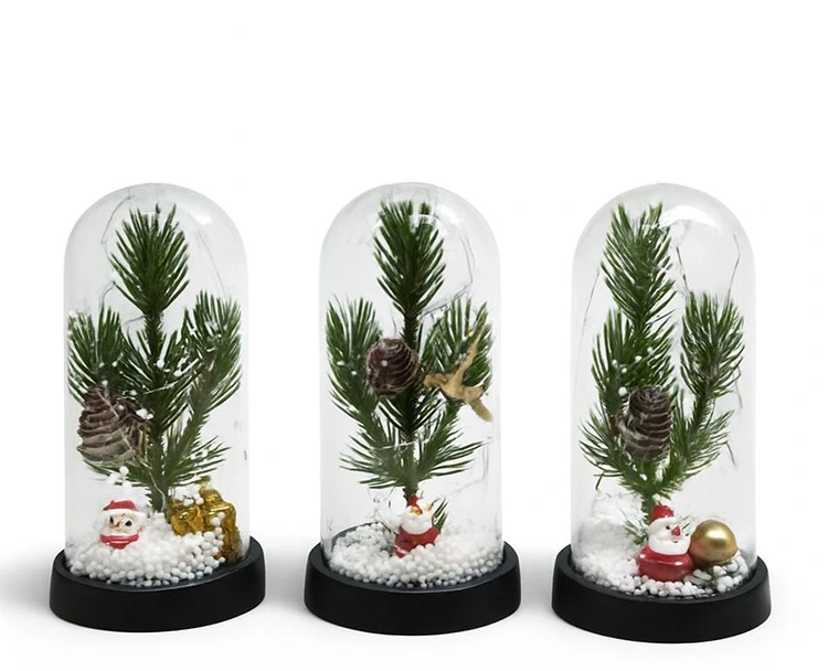 Yılbaşı Temalı Işıklı  Dekoratif Cam Fanus Alk5074 - Lisinya