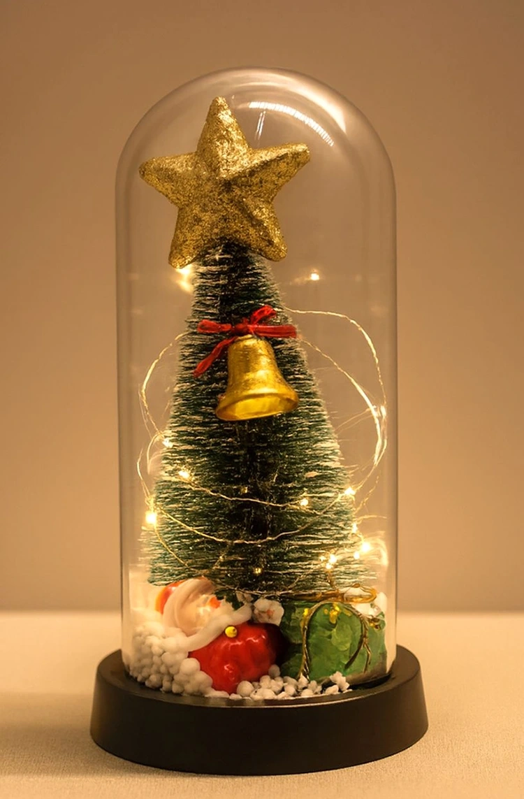 Yılbaşı Temalı Işıklı  Dekoratif Cam Fanus Alk5078 - Lisinya