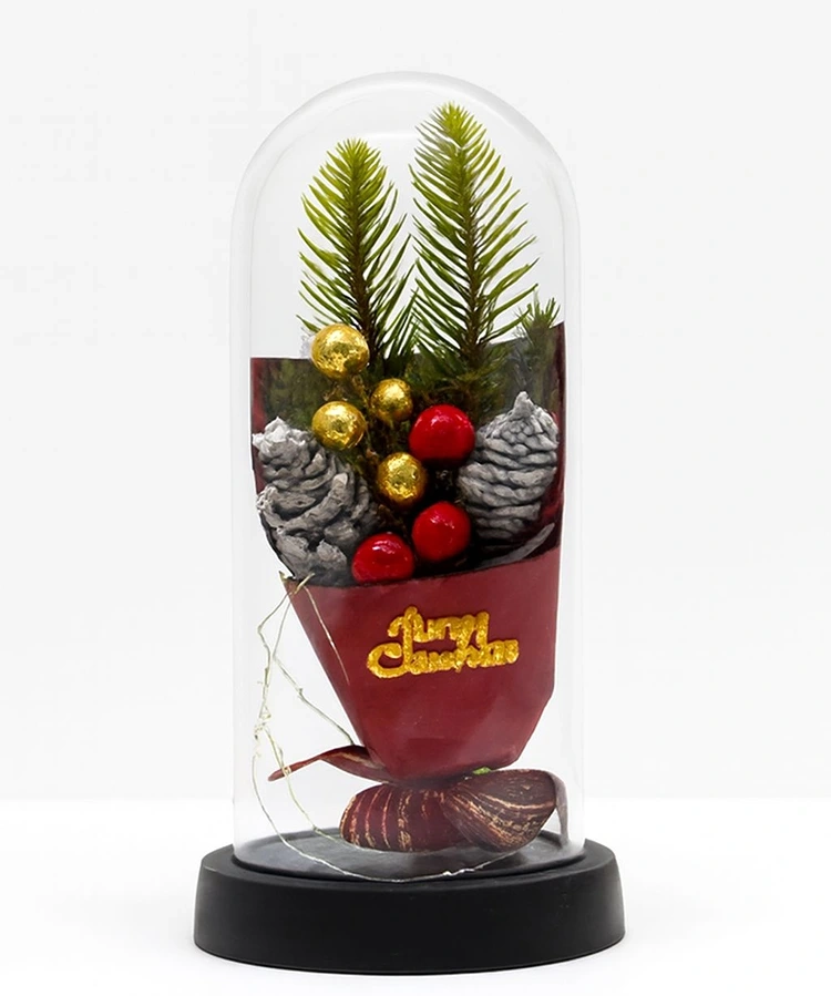 Yılbaşı Temalı Işıklı  Dekoratif Cam Fanus Alk5081 - Lisinya