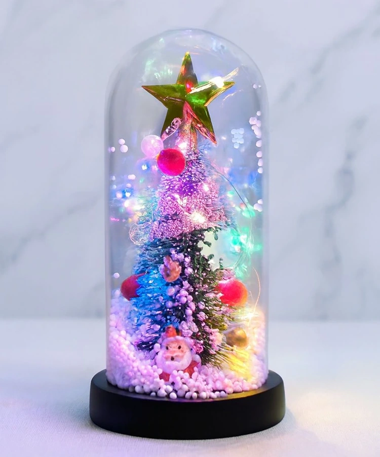 Yılbaşı Temalı Işıklı  Dekoratif Cam Fanus Alk5082 - Lisinya