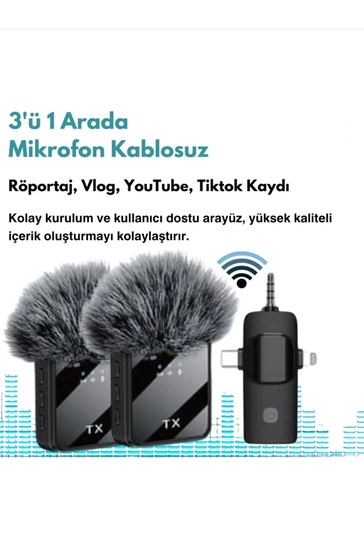 Yüksek Kalite Profesyonel 3 In 1 Kablosuz Taşınabilir Yaka Mikrofonu Tüylü - Lisinya