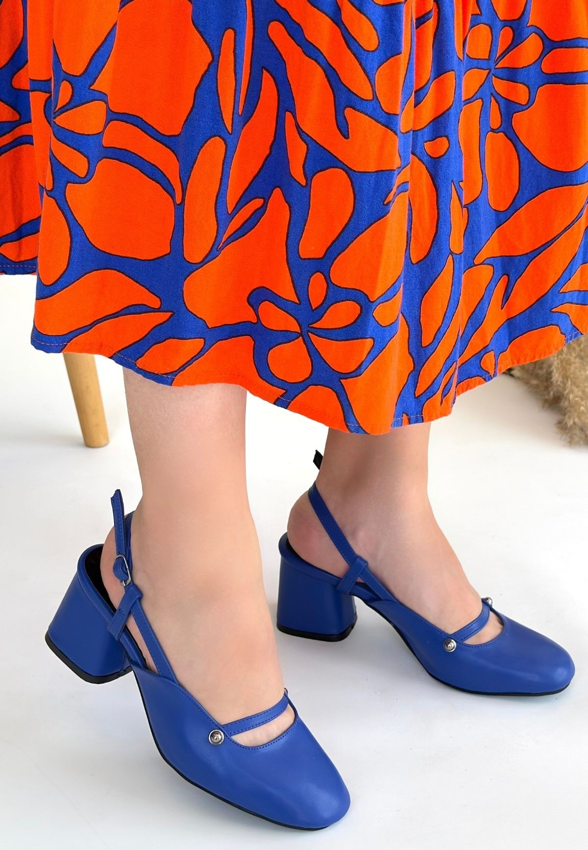 Jecci Mavi Cilt Topuklu Ayakkabı - Lisinya