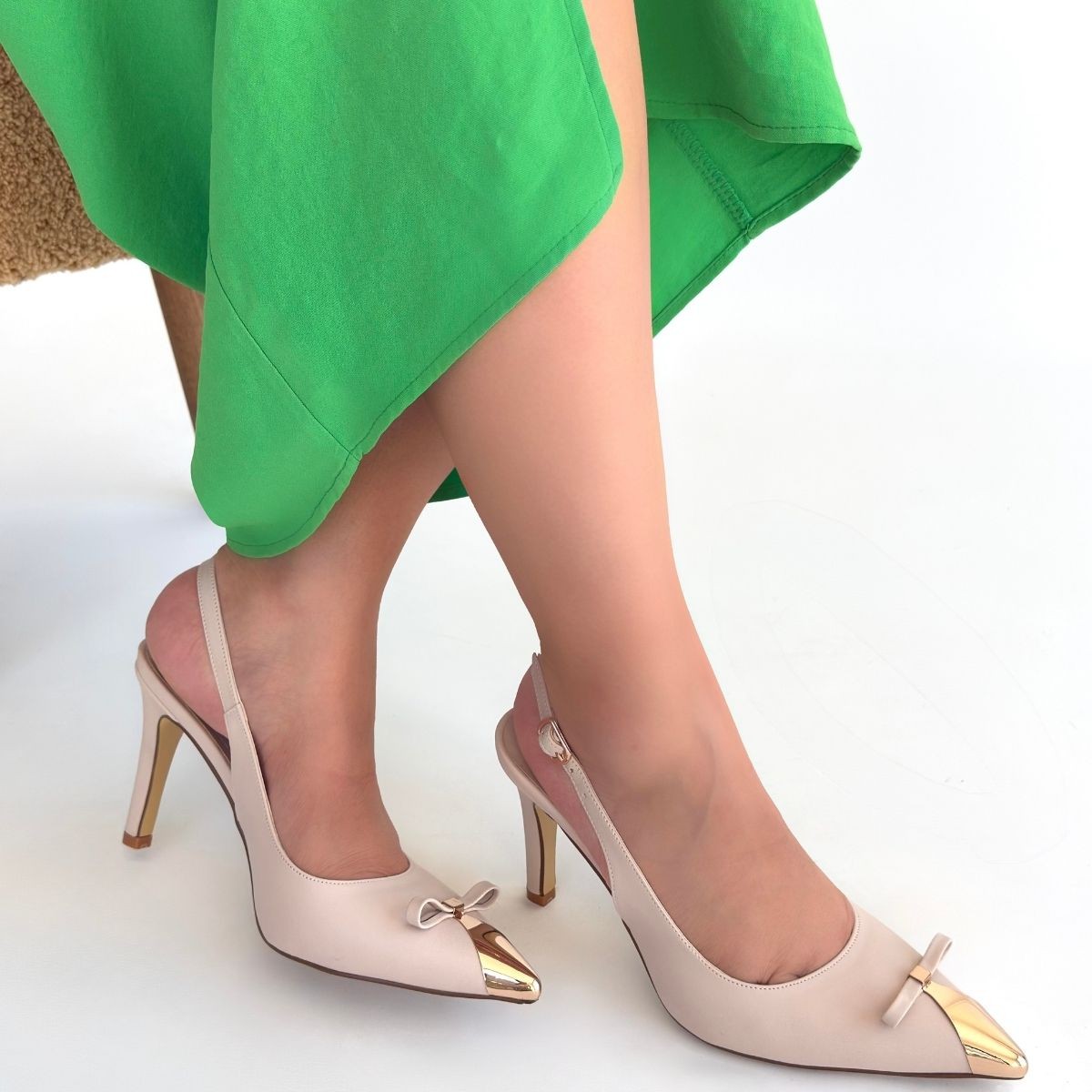 Joye Bej Cilt Topuklu Ayakkabı - Lisinya