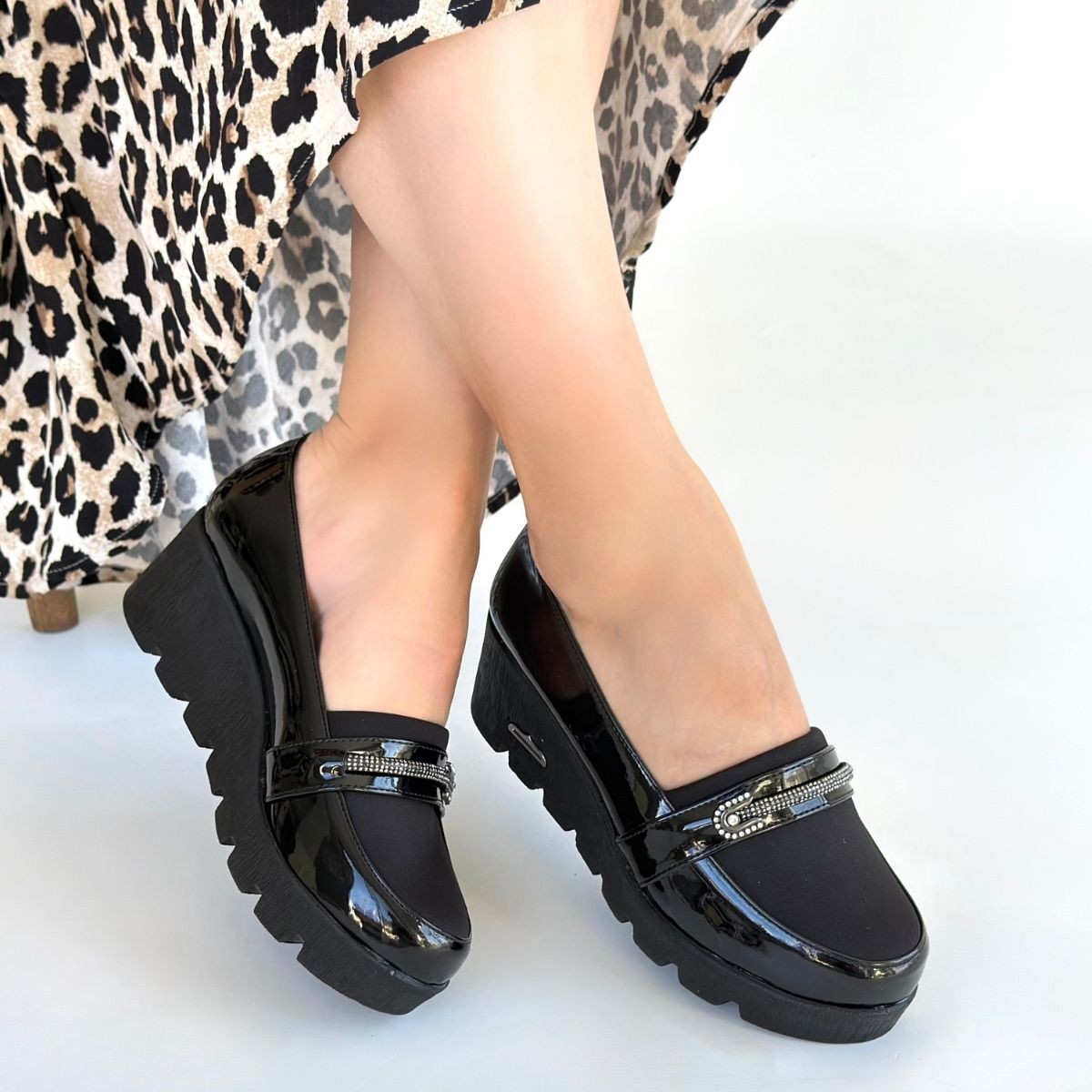 Kear Siyah Rugan Dolgu Topuk Ayakkabı - Lisinya