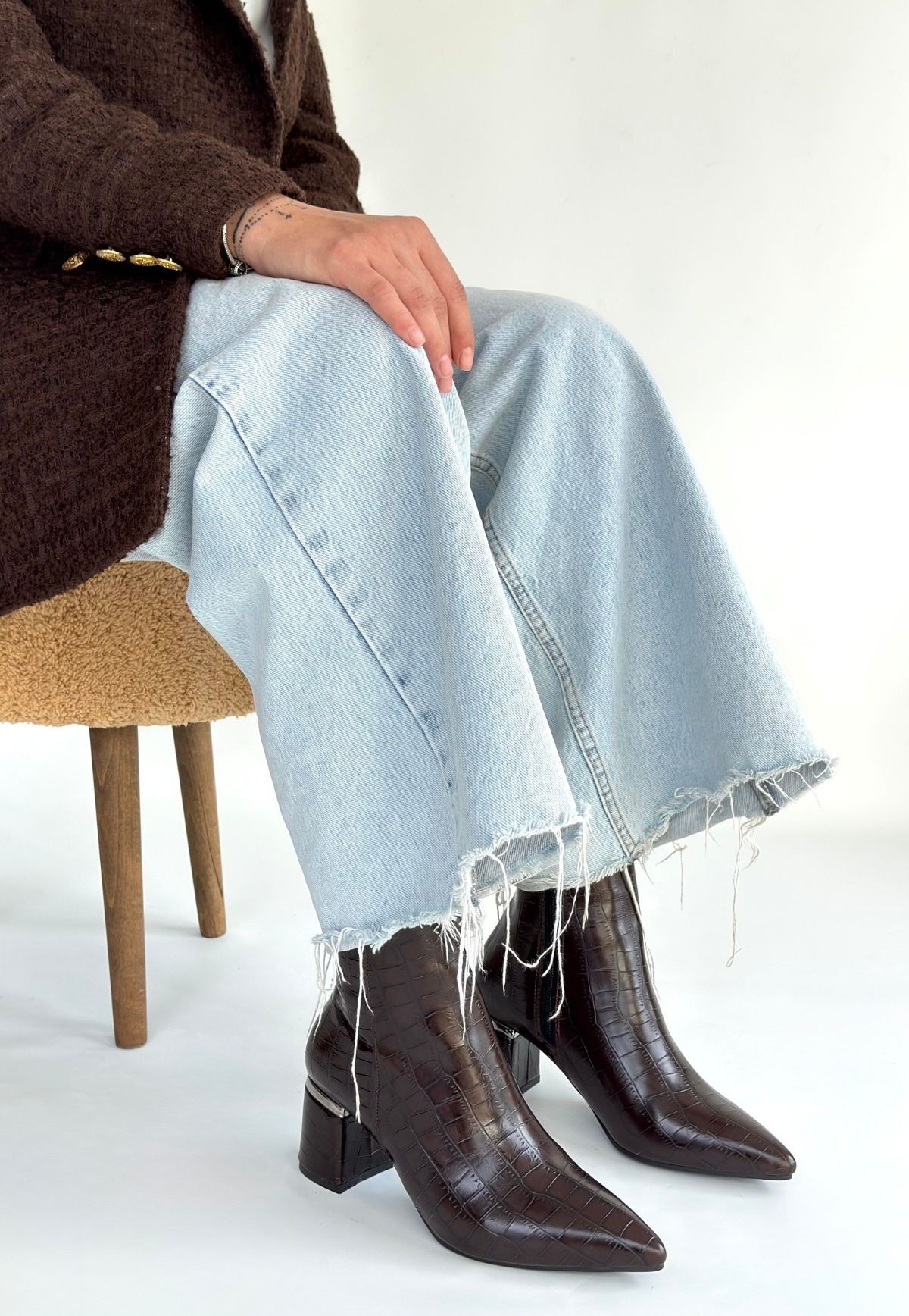 Meça Kahverengi Cilt Topuklu Bot - Lisinya