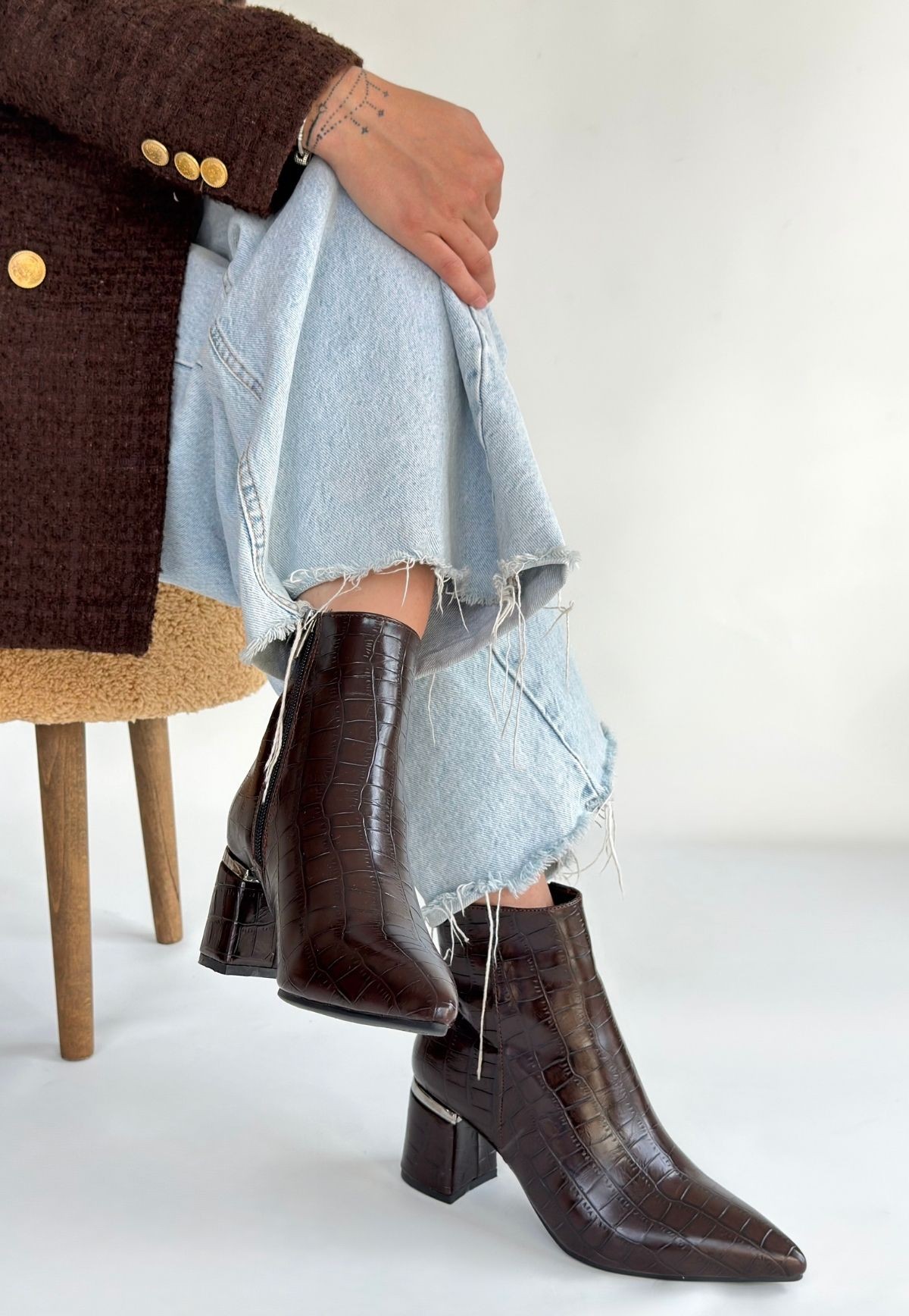 Meça Kahverengi Cilt Topuklu Bot - Lisinya Meça Kahverengi Cilt Topuklu Bot - Lisinya