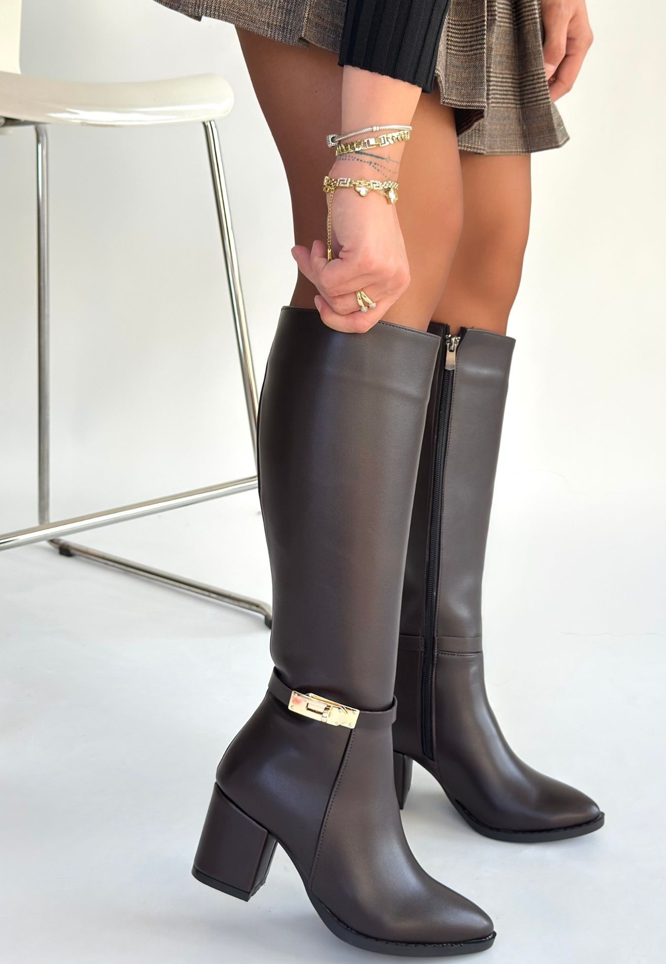 Jeoli Kahverengi Cilt Topuklu Çizme - Lisinya Jeoli Kahverengi Cilt Topuklu Çizme - Lisinya