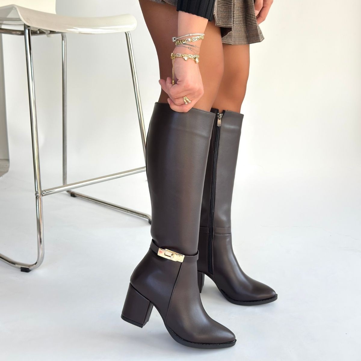 Jeoli Kahverengi Cilt Topuklu Çizme - Lisinya Jeoli Kahverengi Cilt Topuklu Çizme - Lisinya