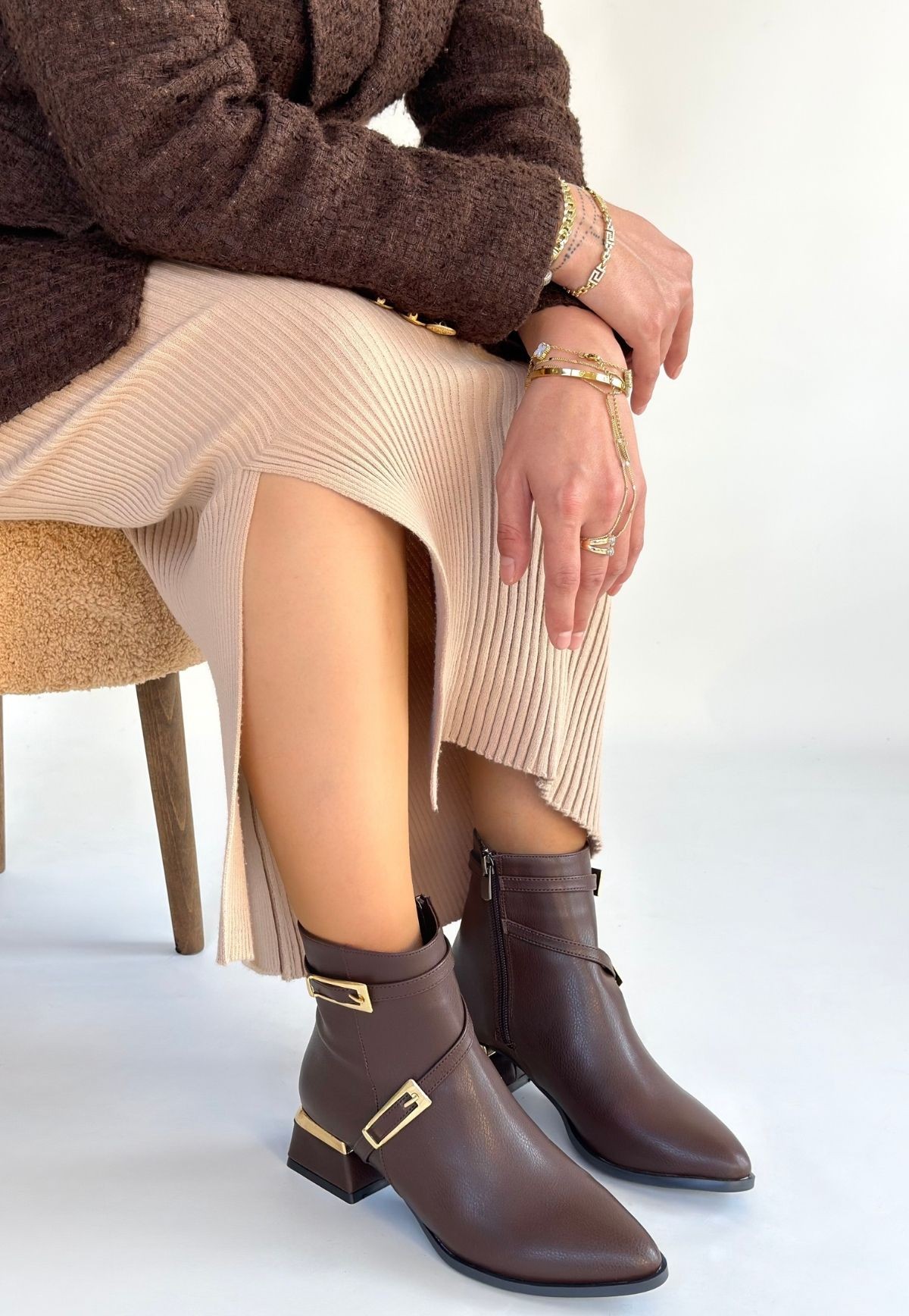 İnay Kahverengi Cilt Topuklu Bot - Lisinya