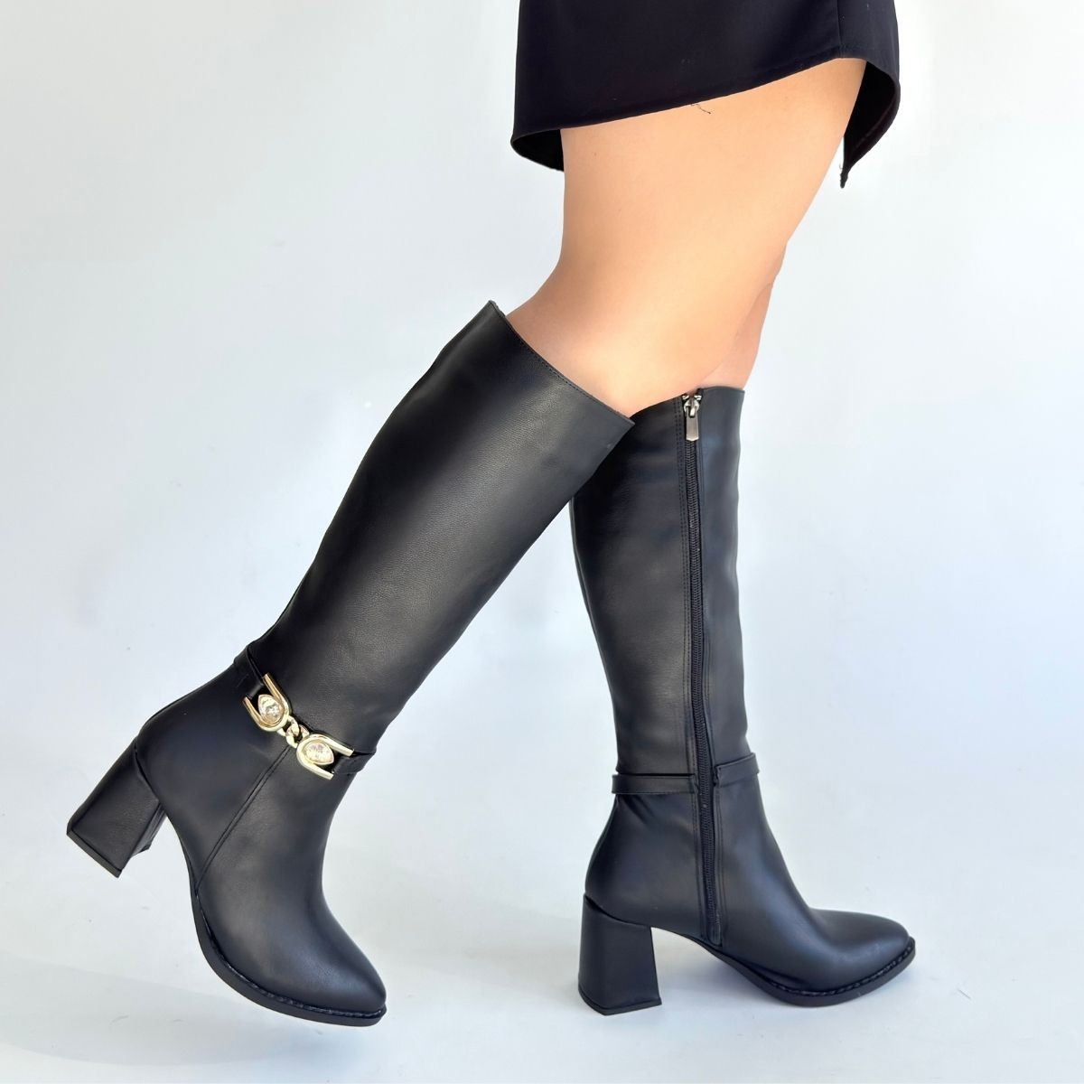 Mooni Siyah Cilt Topuklu Çizme - Lisinya