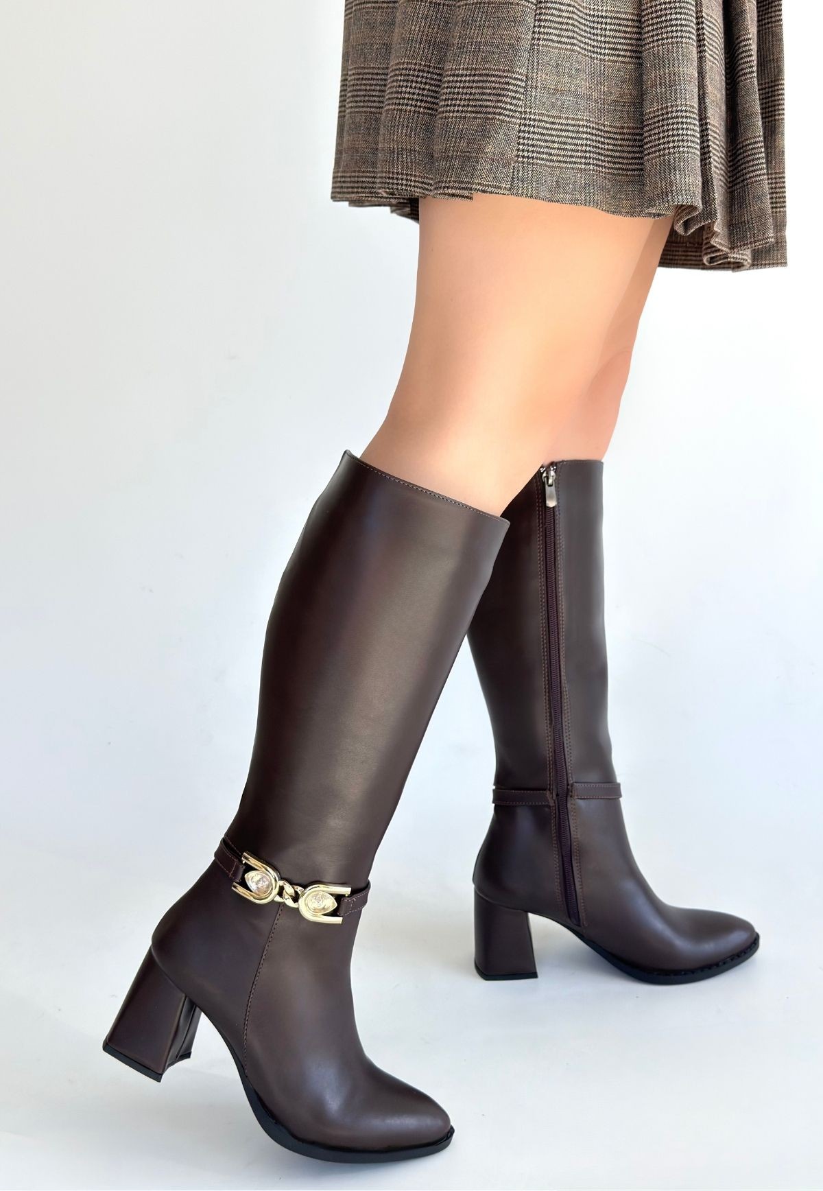 Mooni Kahverengi Cilt Topuklu Çizme - Lisinya Mooni Kahverengi Cilt Topuklu Çizme - Lisinya