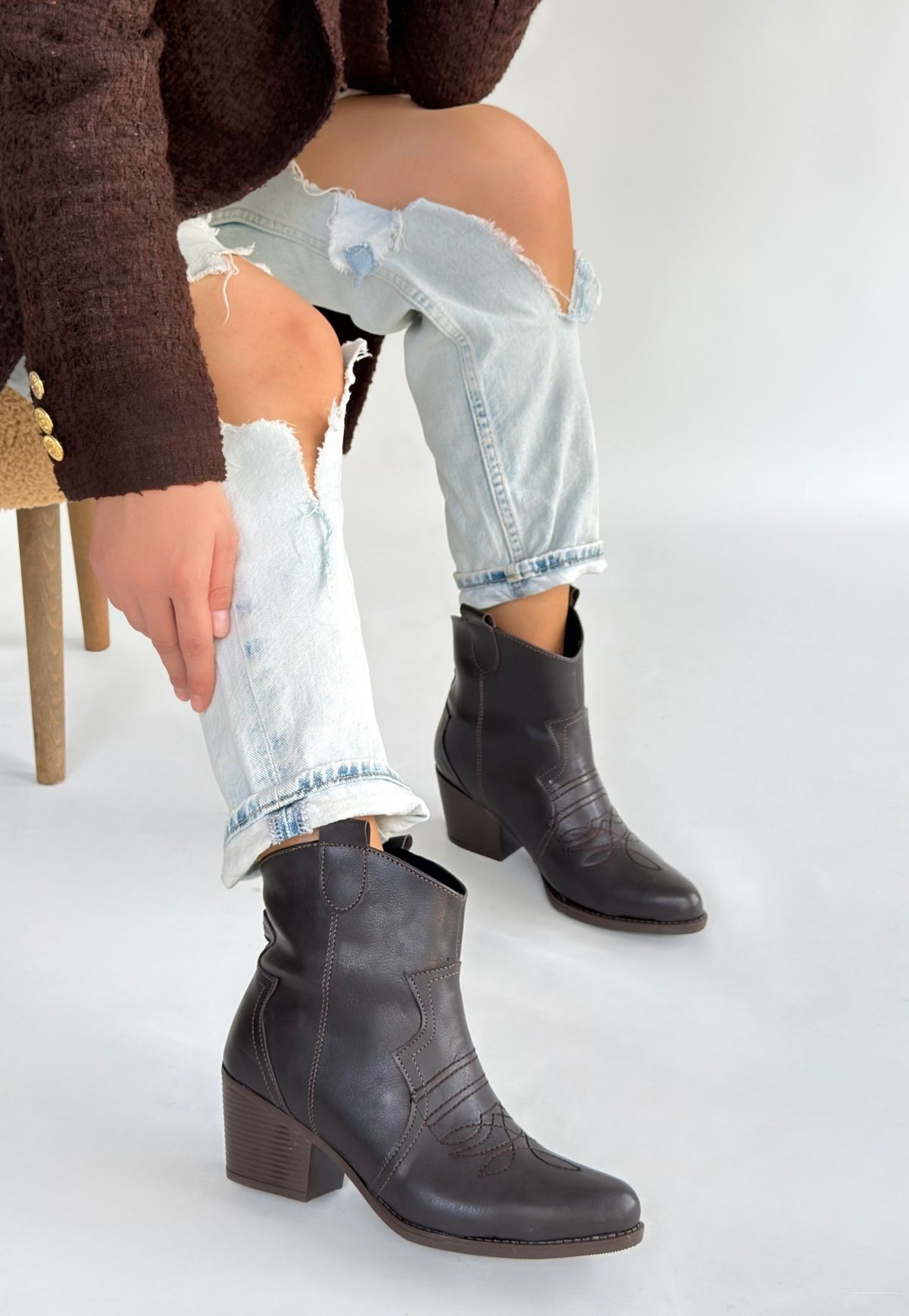 Akver Acı Kahve Cilt Topuklu Bot - Lisinya