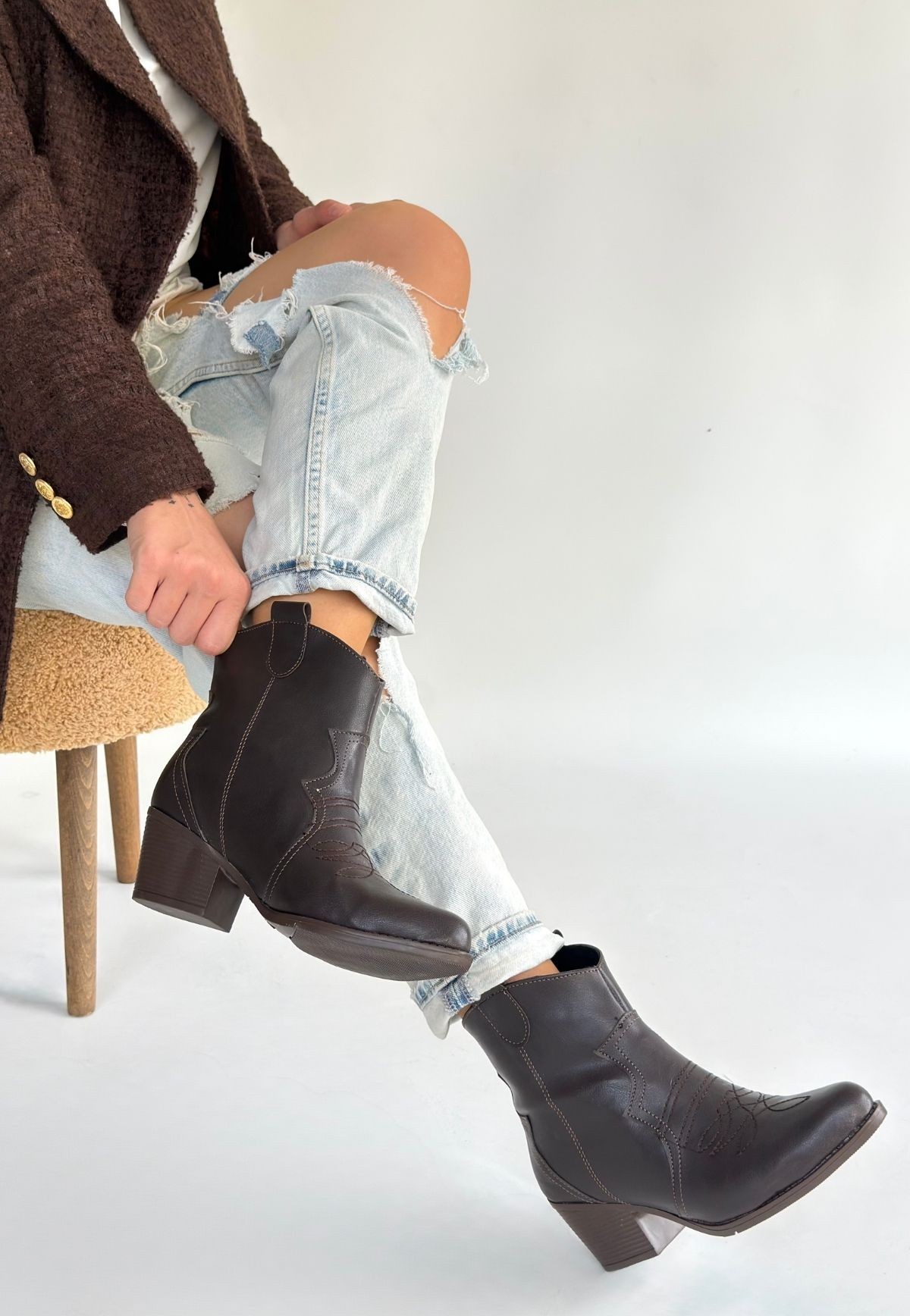 Akver Acı Kahve Cilt Topuklu Bot - Lisinya