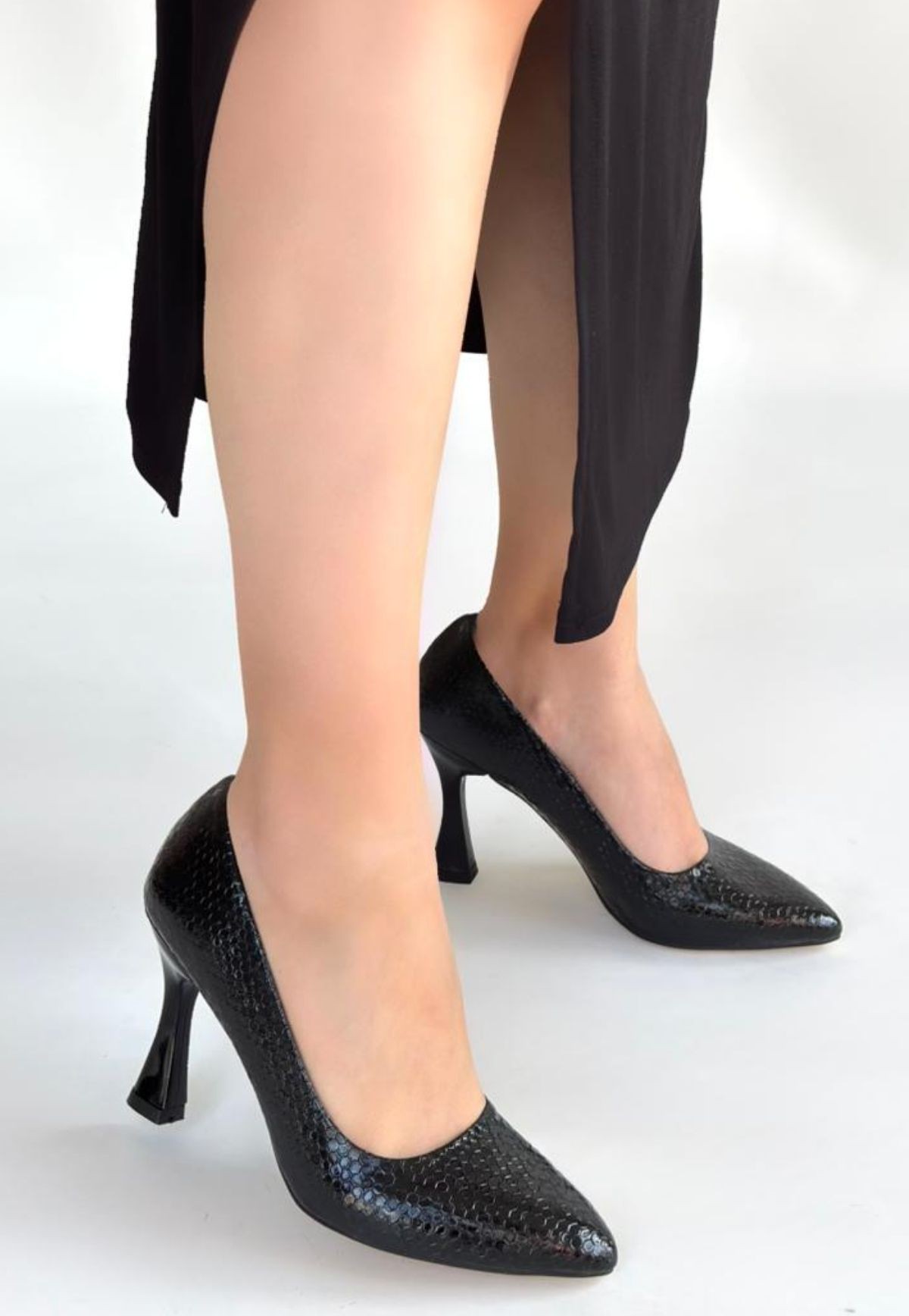 Merio Siyah Baskılı Rugan Topuklu Ayakkabı - Lisinya