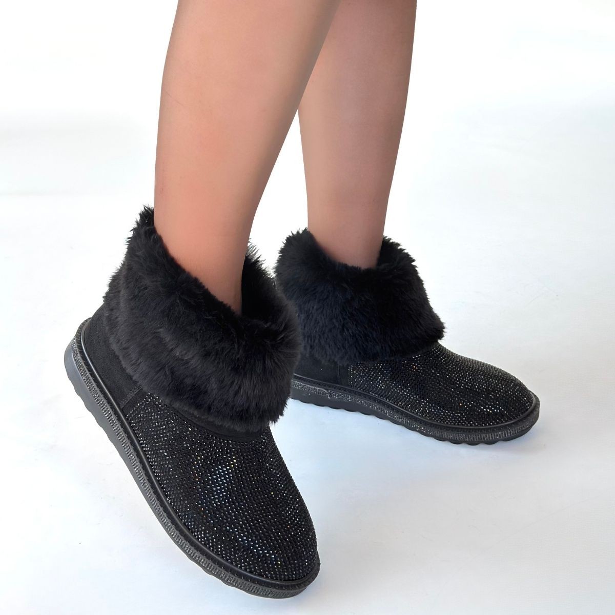 Linka Siyah Süet Siyah Boncuk İşlemeli Bot - Lisinya