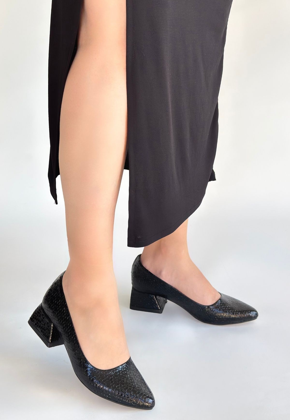 Nitya Siyah Baskılı Rugan Topuklu Ayakkabı - Lisinya