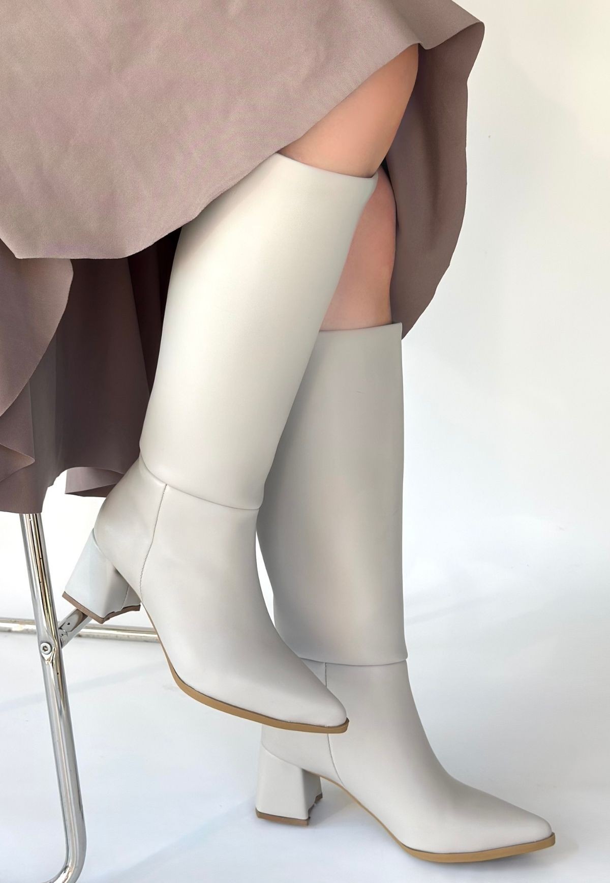 Roksa Ten Cilt Topuklu Çizme - Lisinya