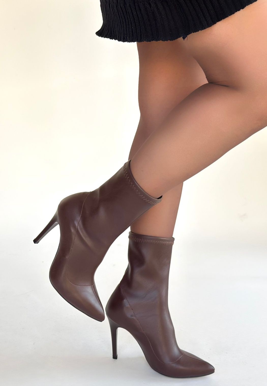 Verena Acı Kahve Cilt Topuklu Streç Bot - Lisinya