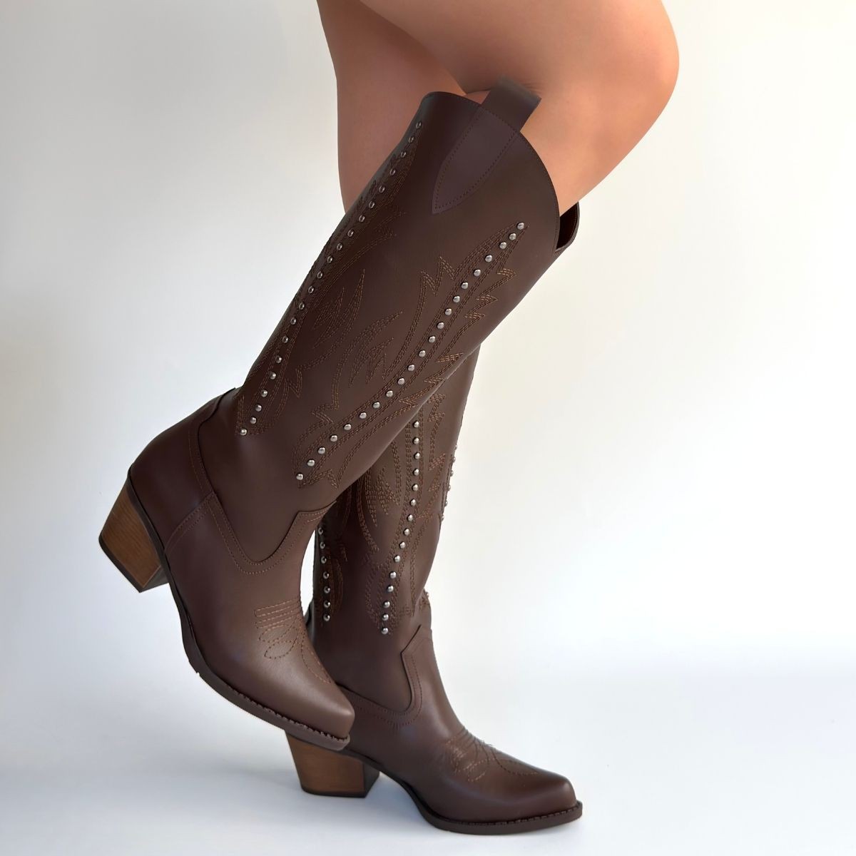 Meof Acı Kahve Cilt Topuklu Çizme - Lisinya