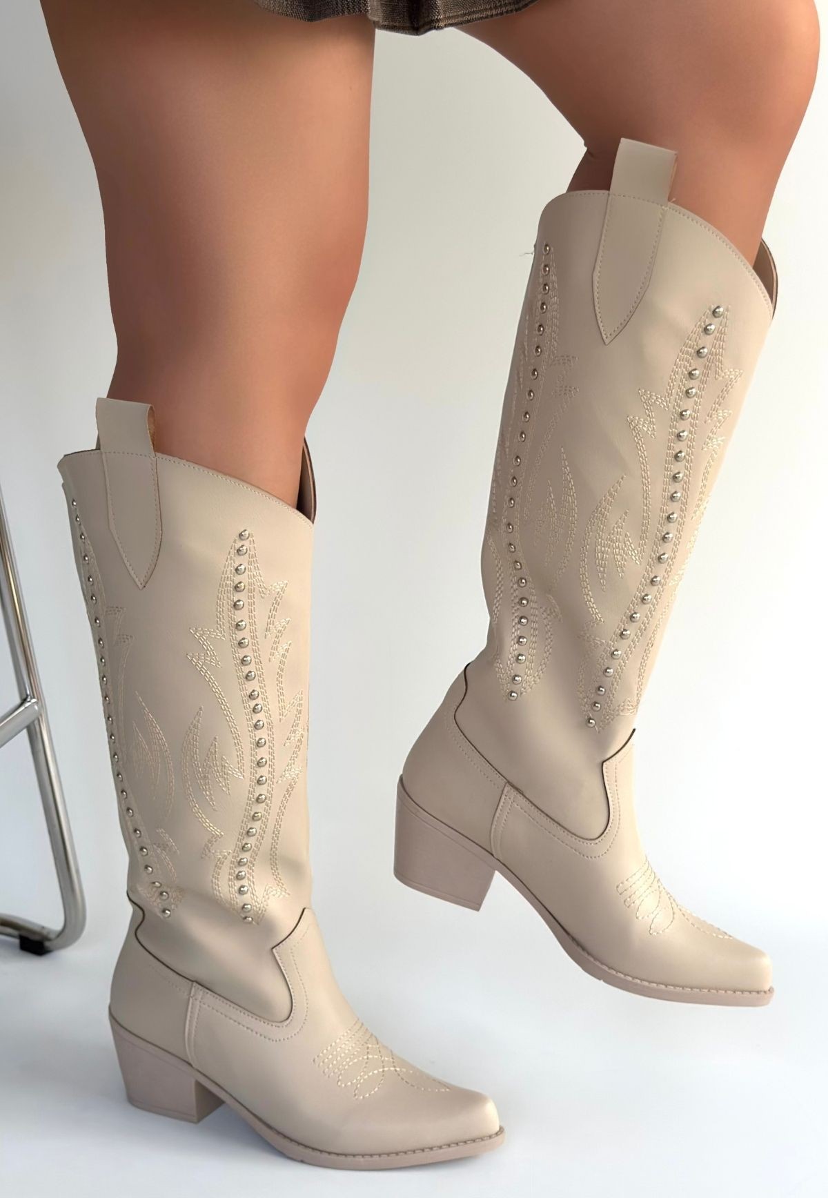 Meof Bej Cilt Topuklu Çizme - Lisinya