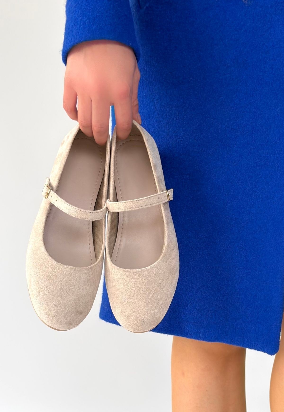 Lossa Bej Süet Kemerli Babet Ayakkabı - Lisinya