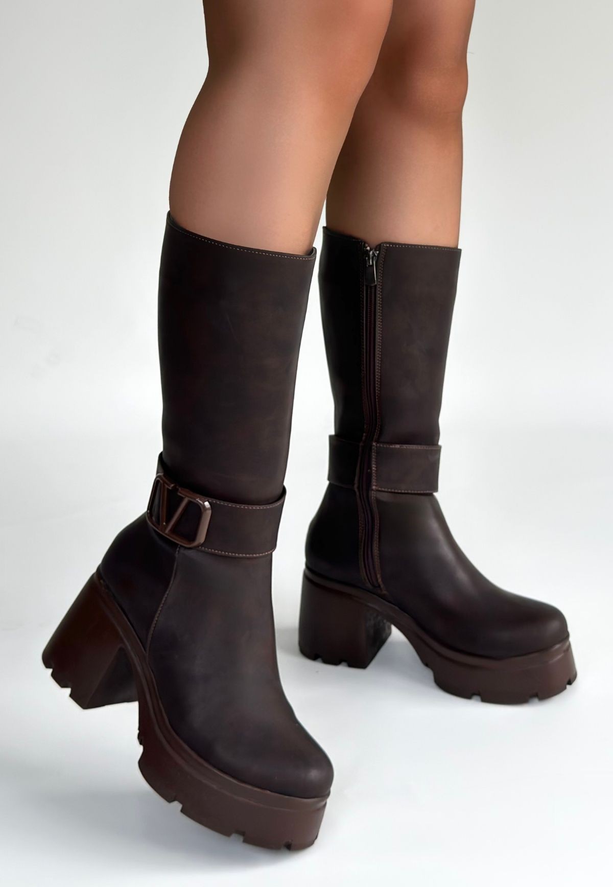 Moki Kahverengi Nubuk Topuklu Çizme - Lisinya