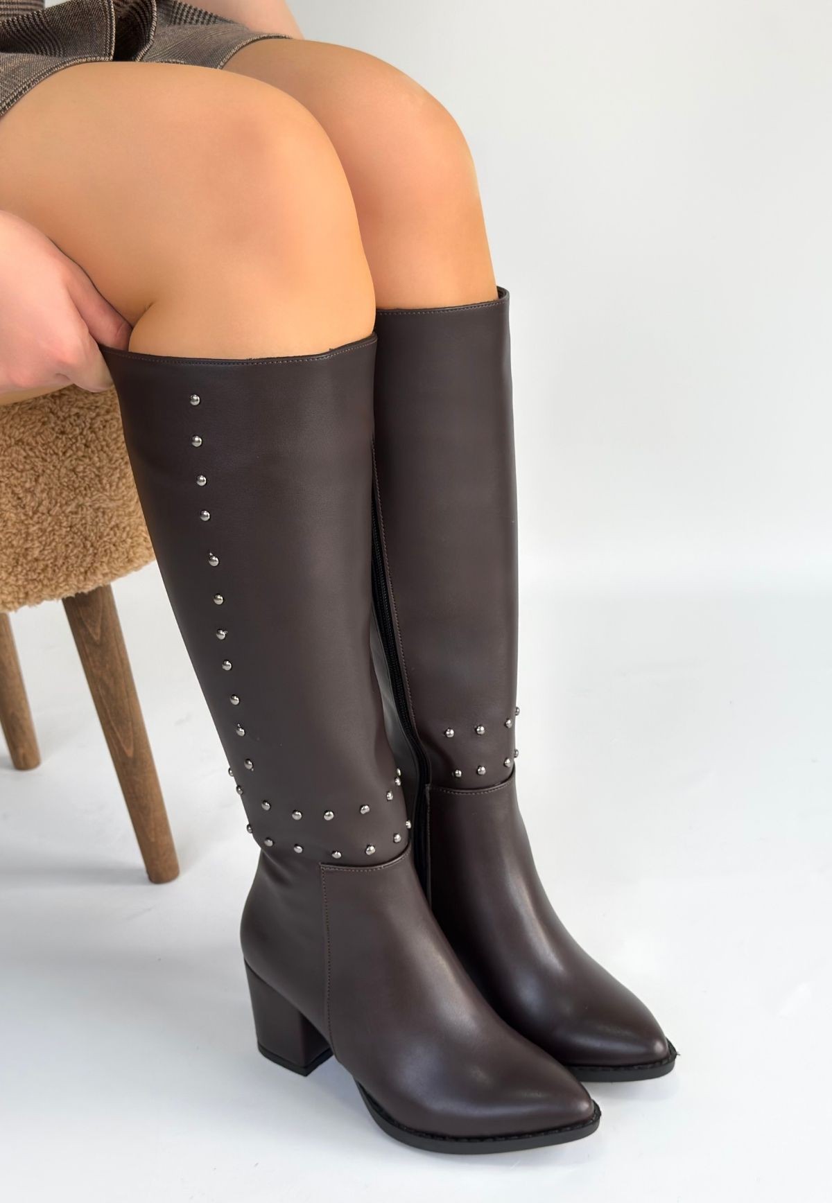 Tiyan Kahverengi Cilt Topuklu Çizme - Lisinya