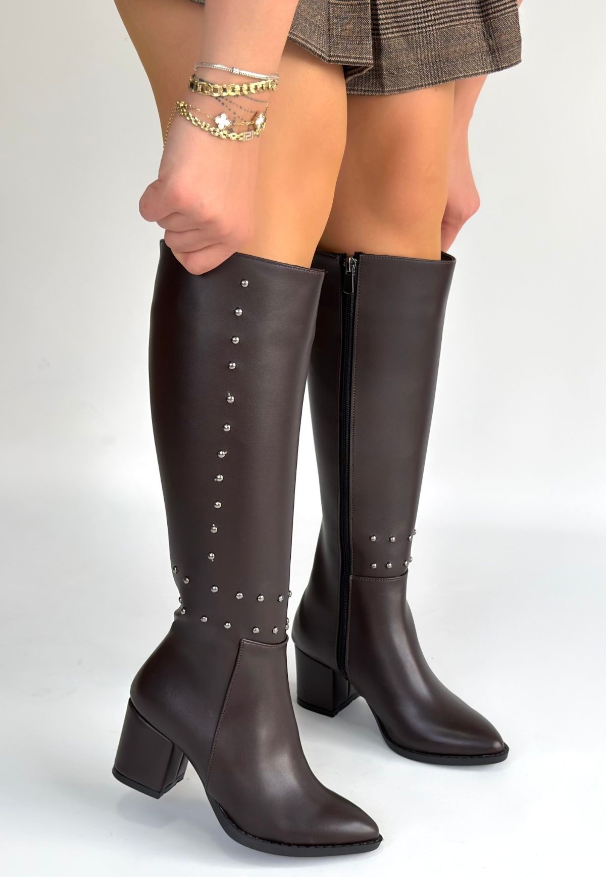 Tiyan Kahverengi Cilt Topuklu Çizme - Lisinya