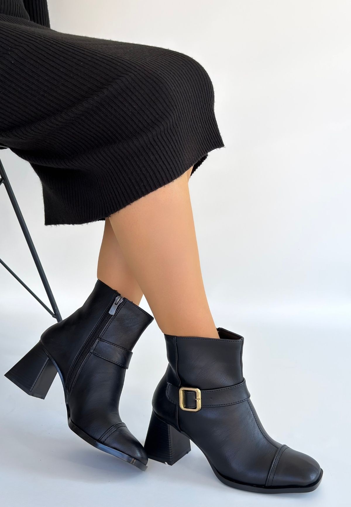 Mejjo Siyah Cilt Topuklu Bot - Lisinya