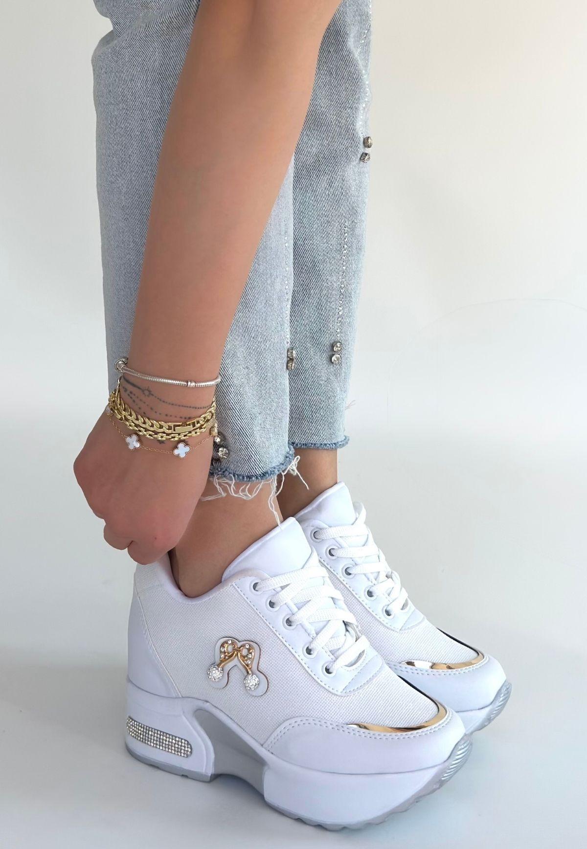 Wody Beyaz Cilt Simli Bağcıklı Spor Ayakkabı - Lisinya