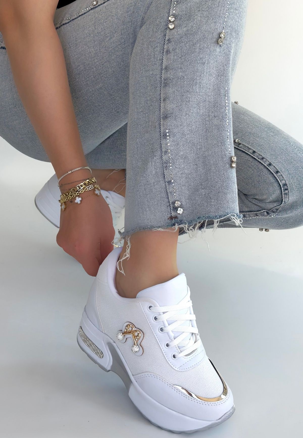 Wody Beyaz Cilt Simli Bağcıklı Spor Ayakkabı - Lisinya