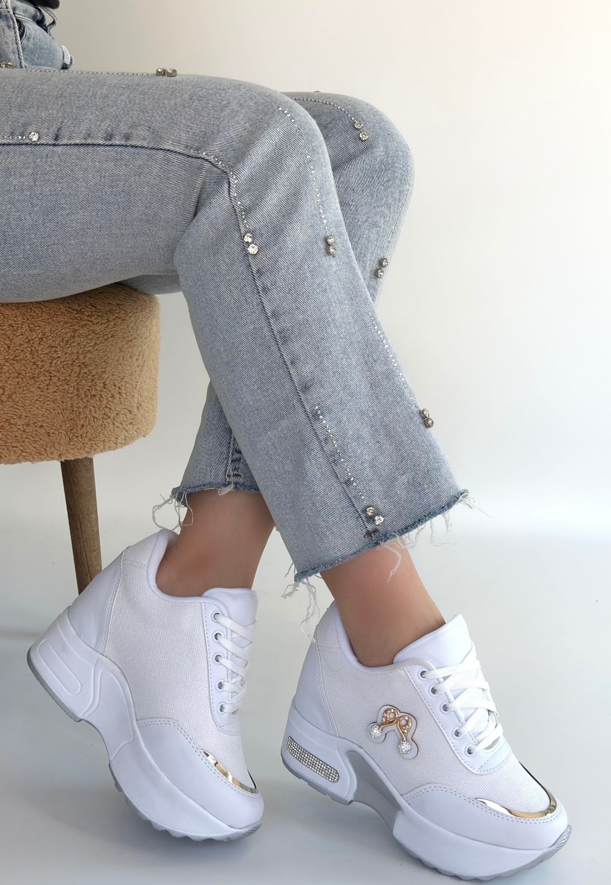 Wody Beyaz Cilt Simli Bağcıklı Spor Ayakkabı - Lisinya