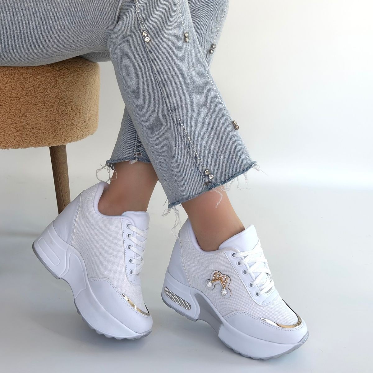 Wody Beyaz Cilt Simli Bağcıklı Spor Ayakkabı - Lisinya