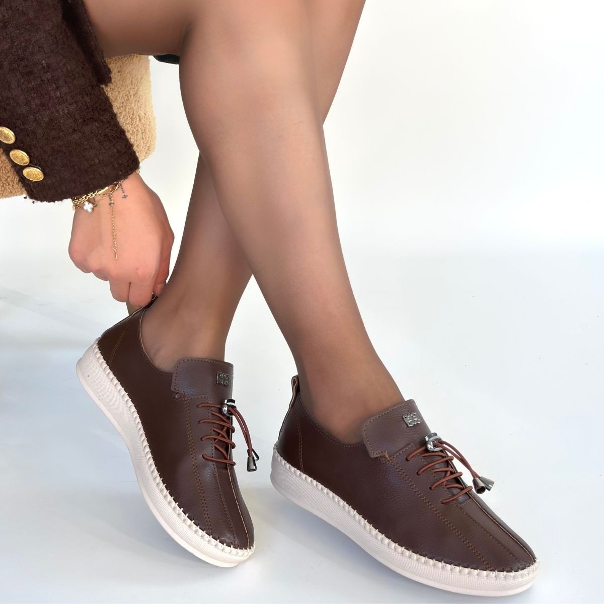 Warte Acı Kahve Deri Bağcıklı Spor Ayakkabı - Lisinya