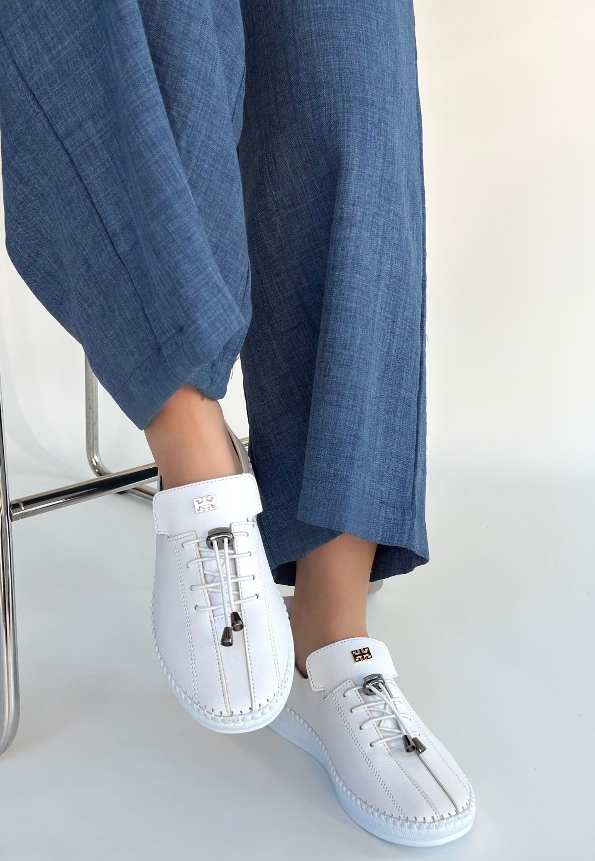 Warte Beyaz Deri Bağcıklı Spor Ayakkabı - Lisinya