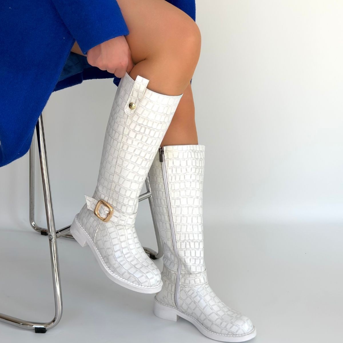 Metta Beyaz Cilt Desenli Çizme - Lisinya