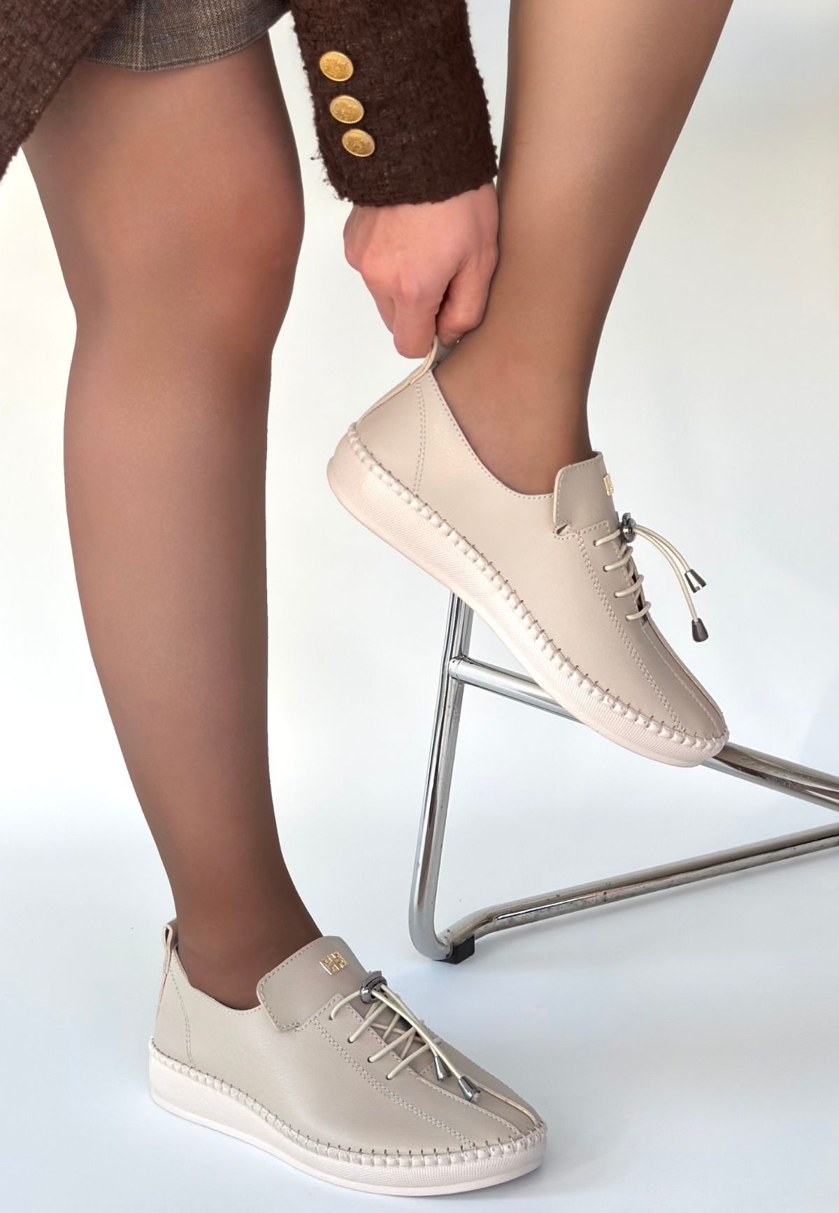 Warte Bej Deri Bağcıklı Spor Ayakkabı - Lisinya