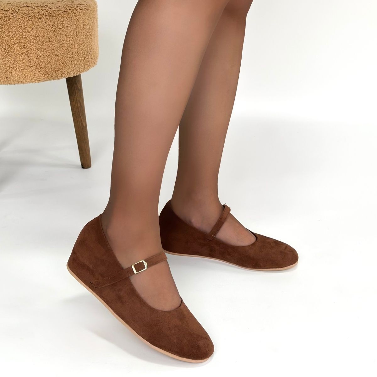 Lossa Taba Süet Kemerli Babet Ayakkabı - Lisinya