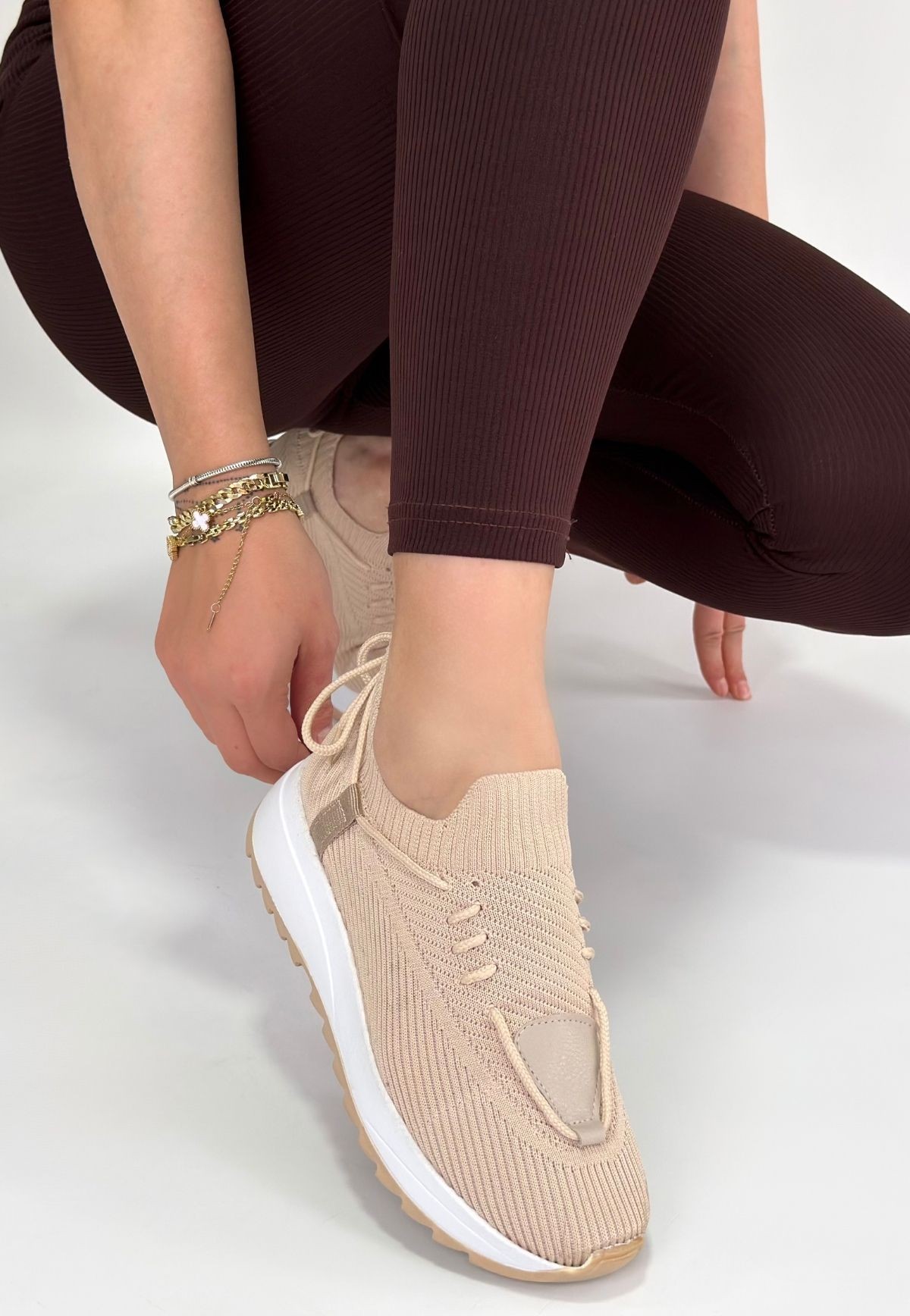 Renji Bej Triko Bağcıklı Spor Ayakkabı - Lisinya