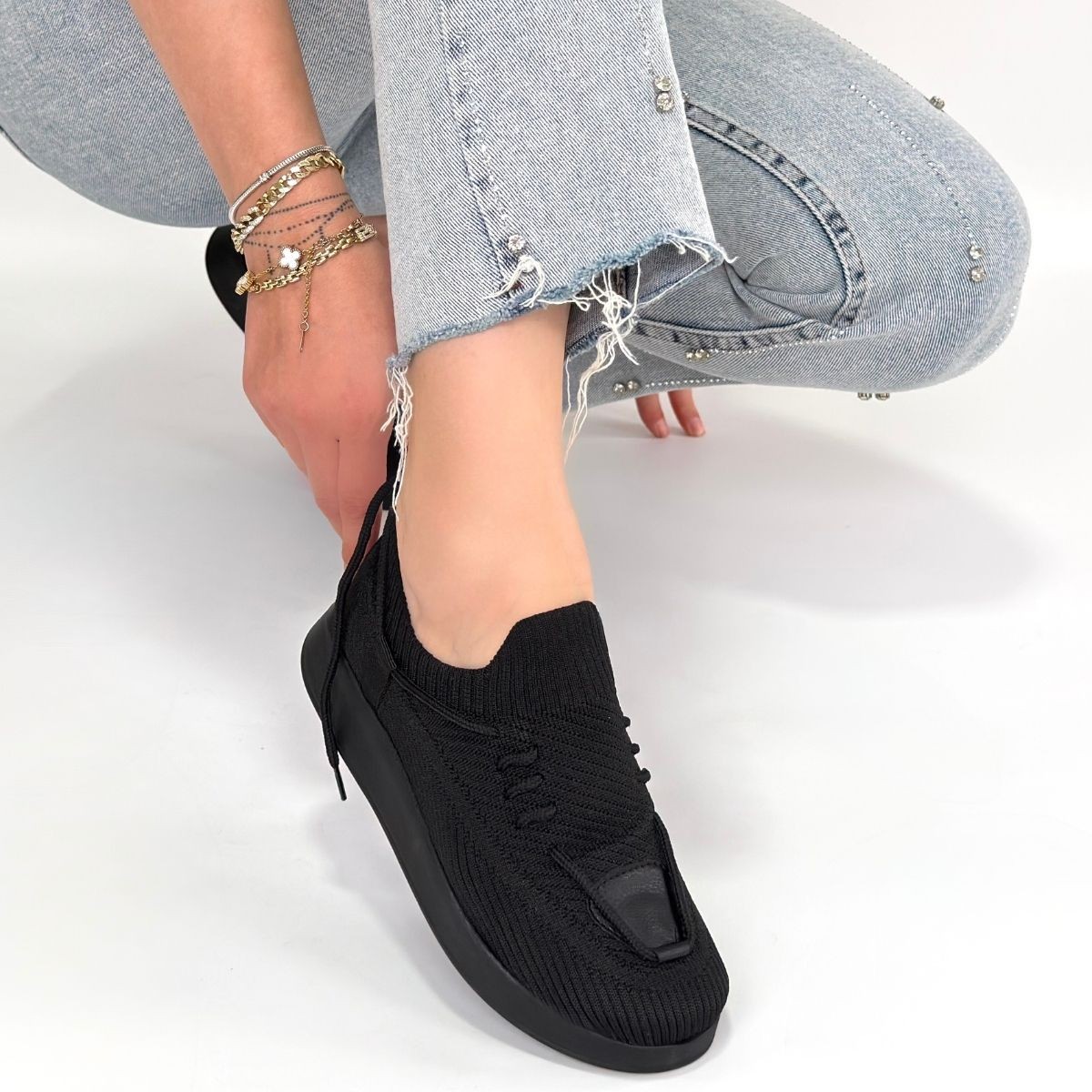 Renji Siyah Triko Bağcıklı Spor Ayakkabı - Lisinya Renji Siyah Triko Bağcıklı Spor Ayakkabı - Lisinya