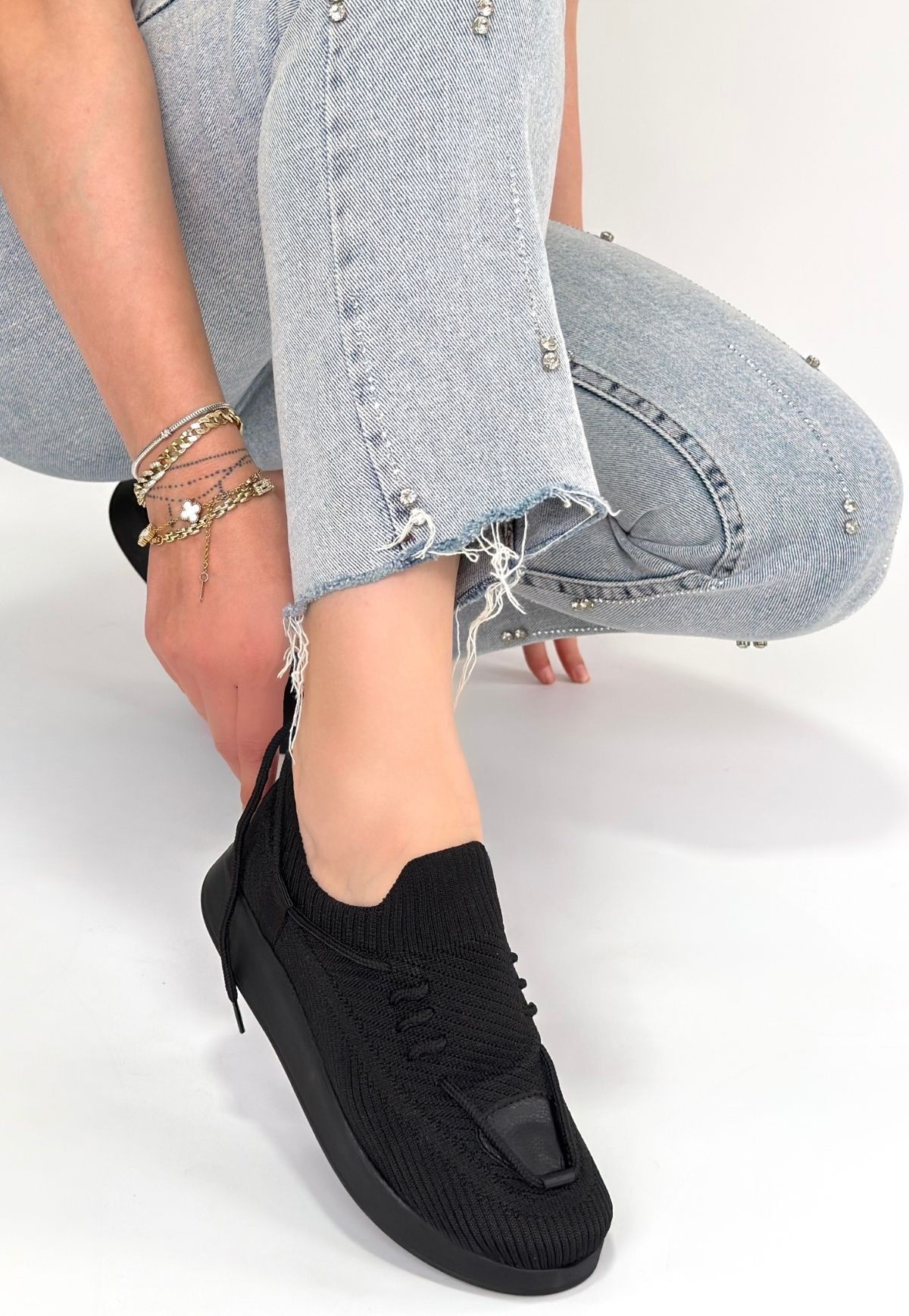 Renji Siyah Triko Bağcıklı Spor Ayakkabı - Lisinya