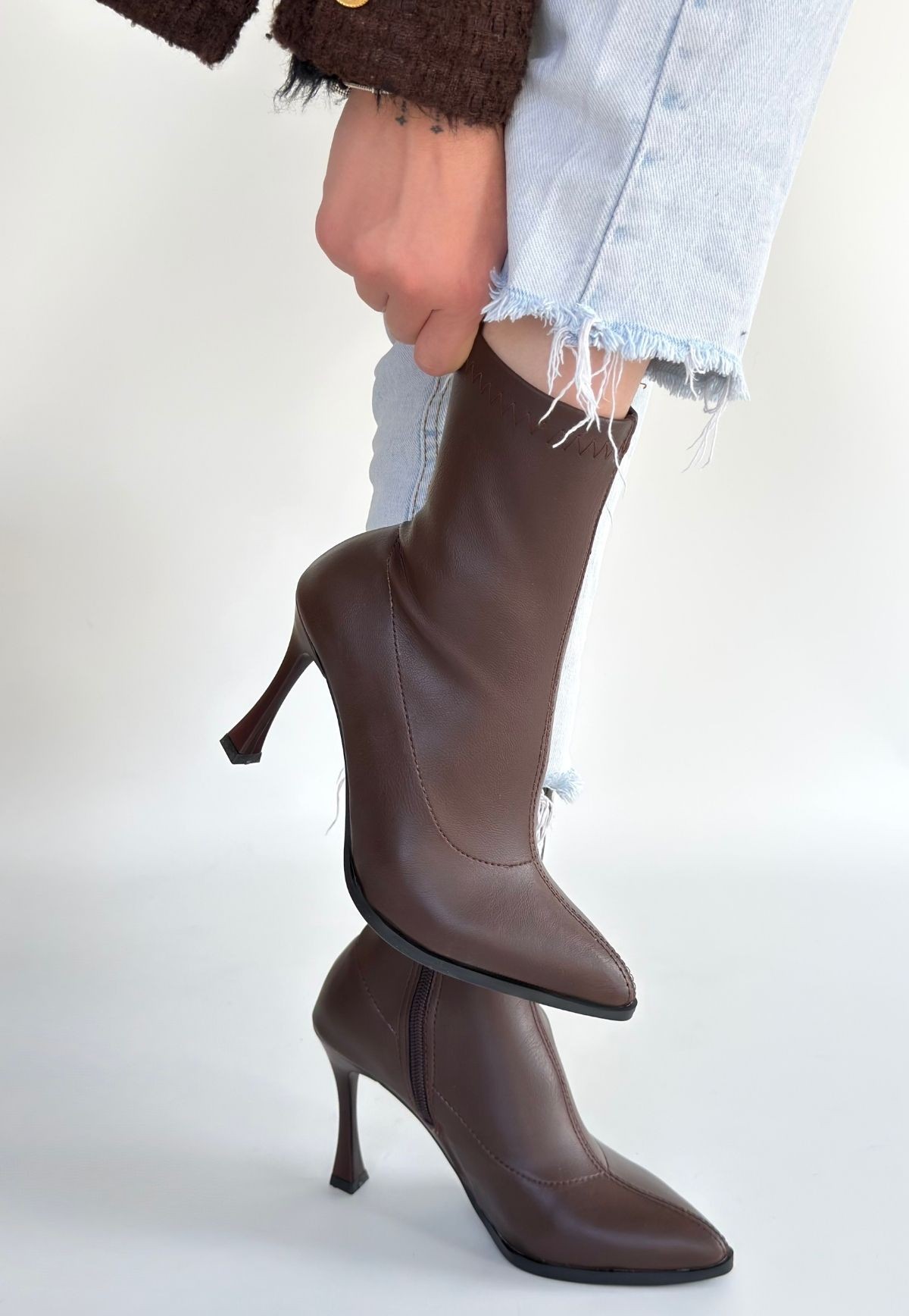 Orjen Kahverengi Cilt Streç Topuklu Bot - Lisinya