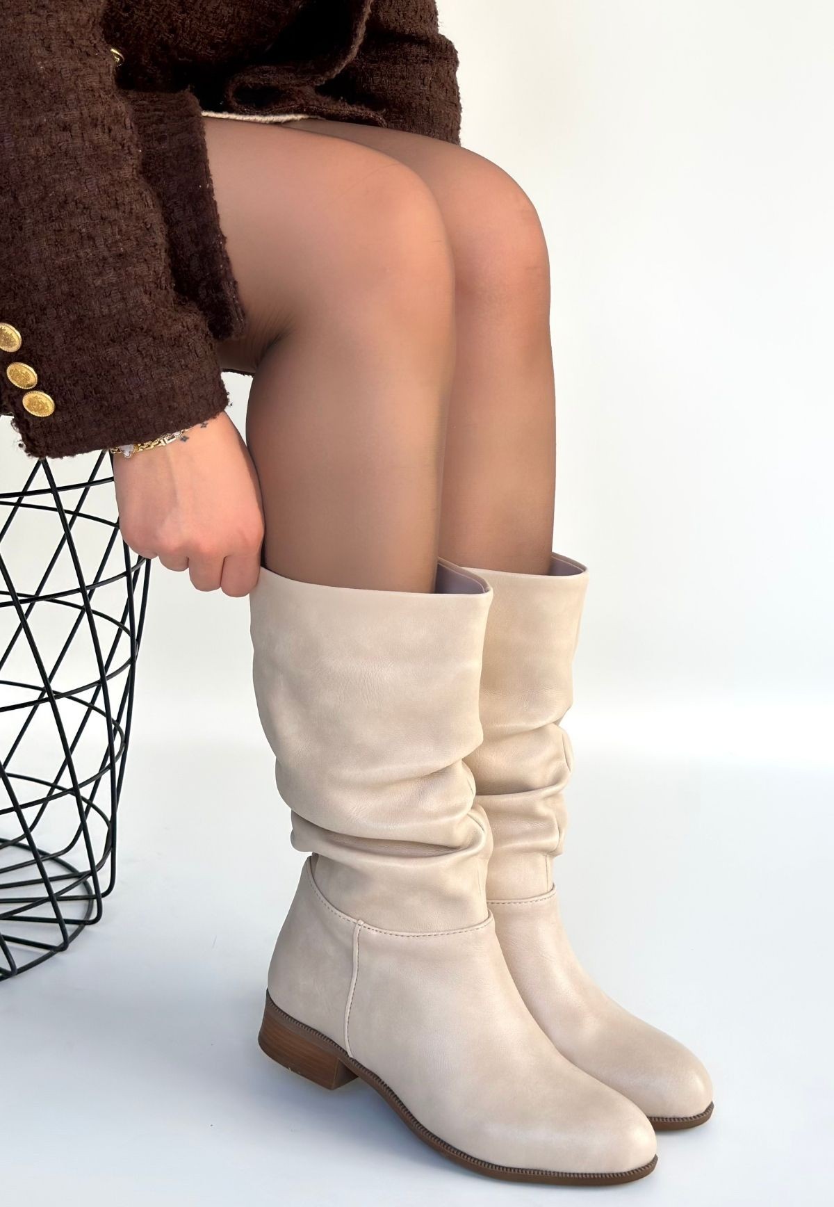 Plod Bej Cilt Körüklü Çizme - Lisinya