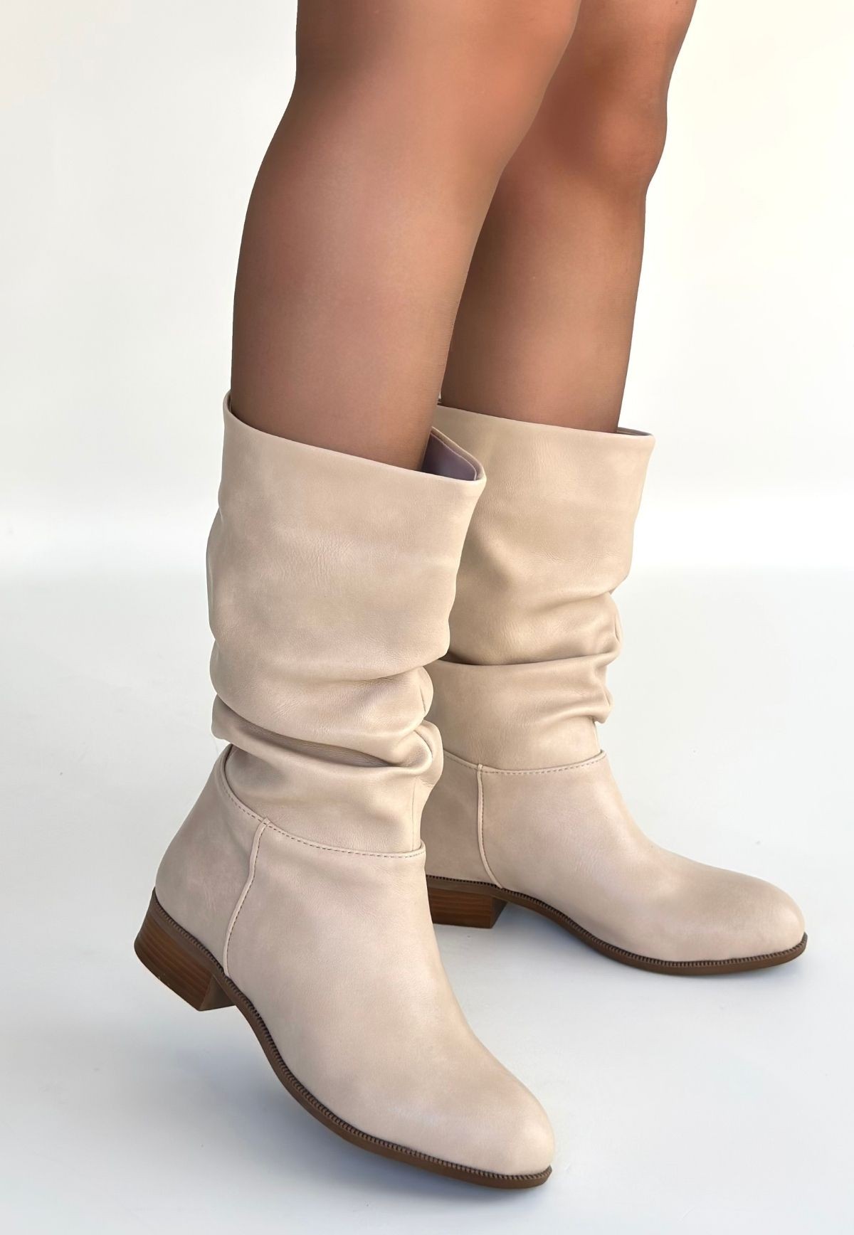 Plod Bej Cilt Körüklü Çizme - Lisinya