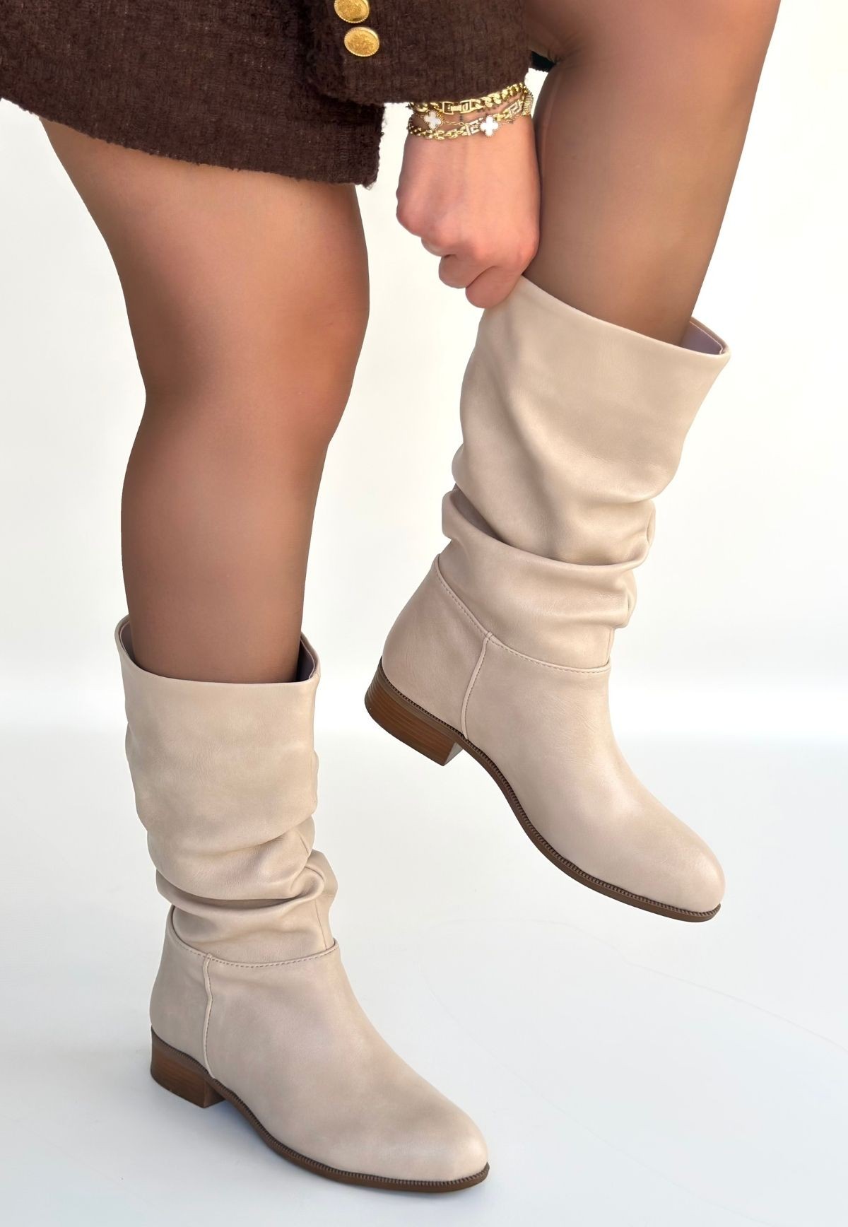 Plod Bej Cilt Körüklü Çizme - Lisinya