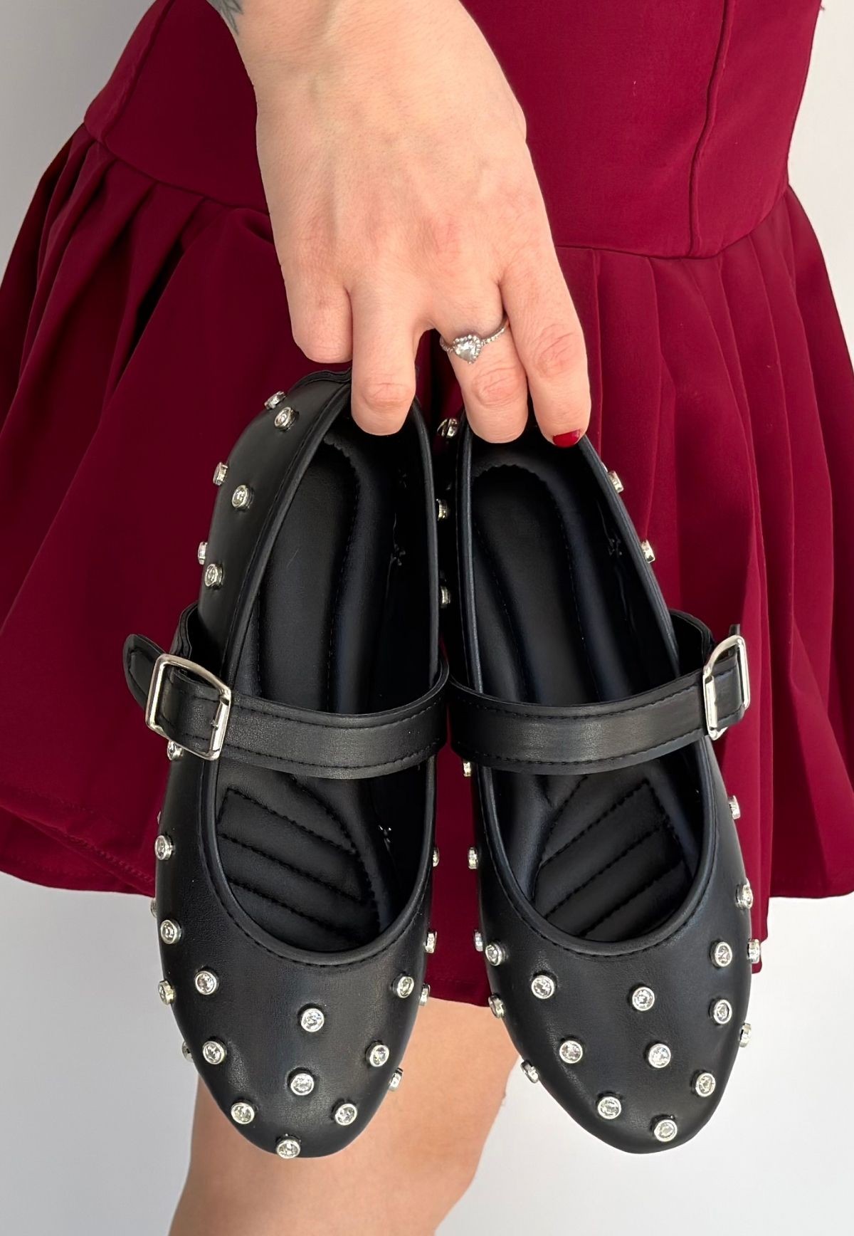 Ritta Siyah Cilt Kemerli Babet Ayakkabı - Lisinya