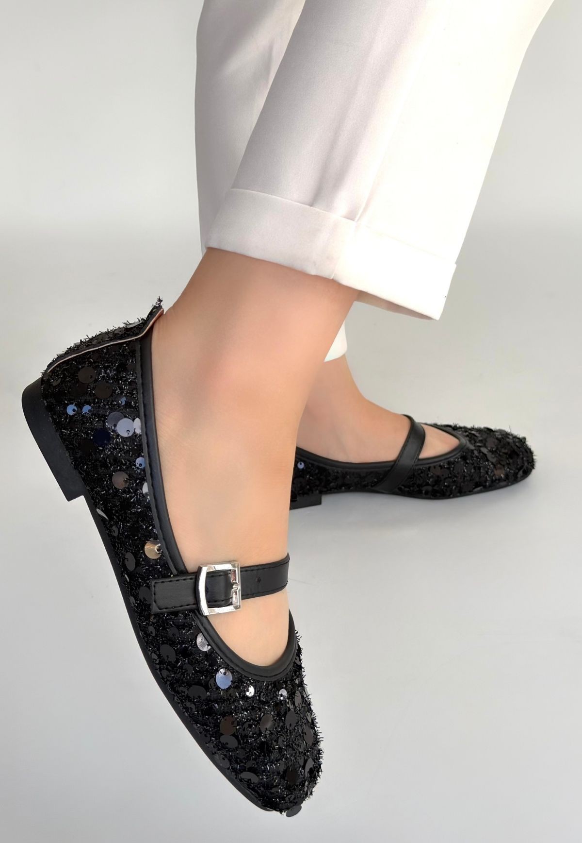 Zaty Siyah Süet Siyah Pullu Babet Ayakkabı - Lisinya