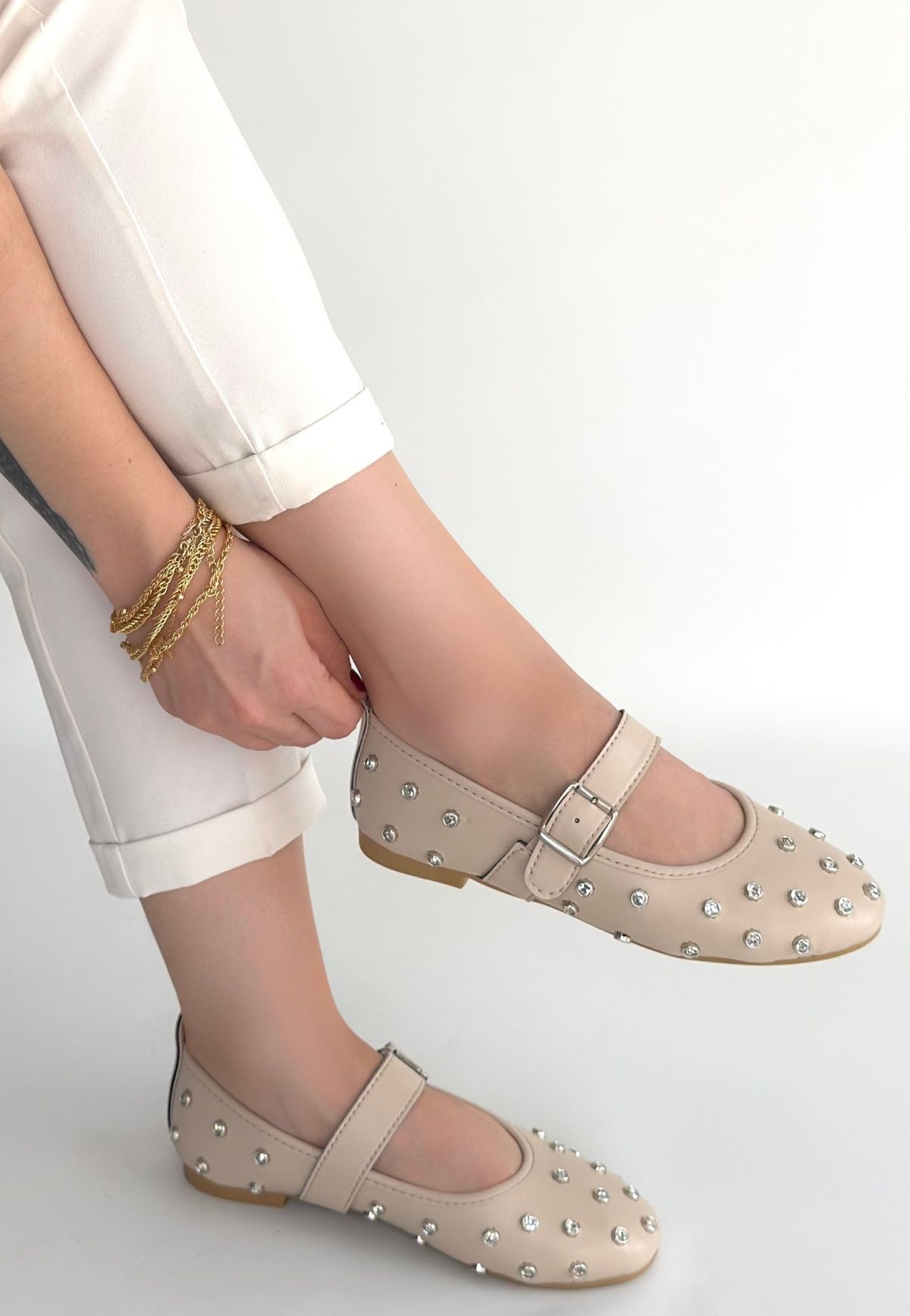 Ritta Bej Cilt Kemerli Babet Ayakkabı - Lisinya