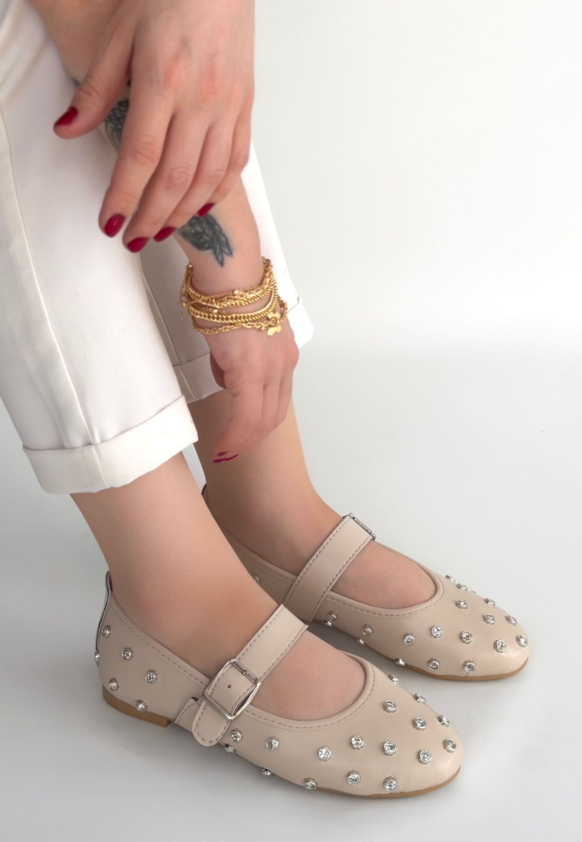 Ritta Bej Cilt Kemerli Babet Ayakkabı - Lisinya