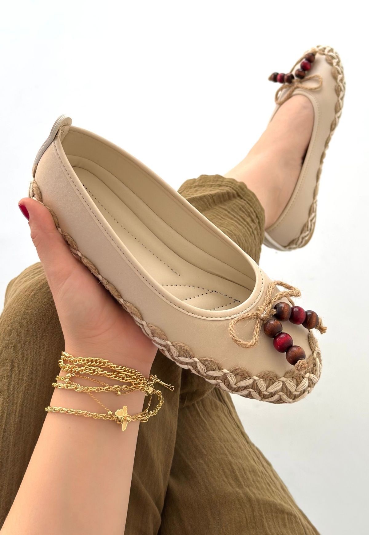 Ilwe Bej Cilt Babet Ayakkabı - Lisinya